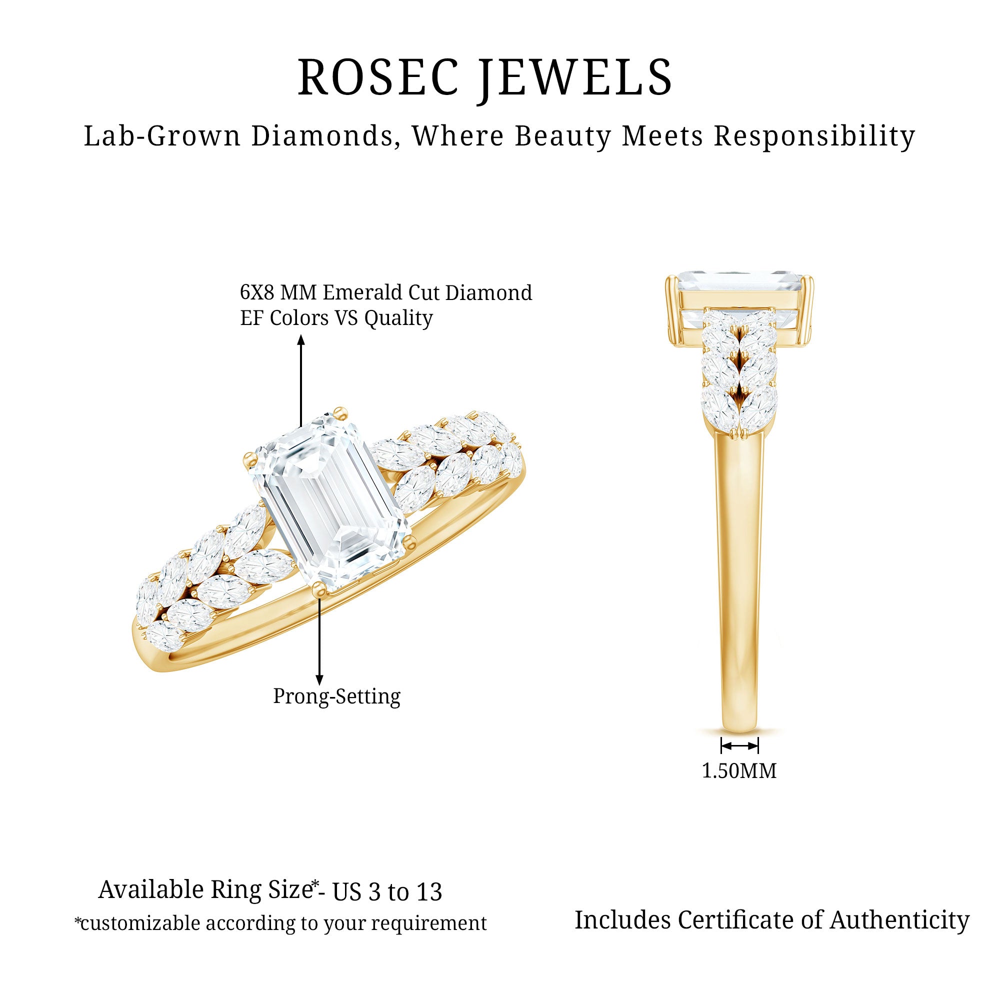 Rosec Jewels-2 Carat Lab Grown Diamond Ring For Women With Certificate