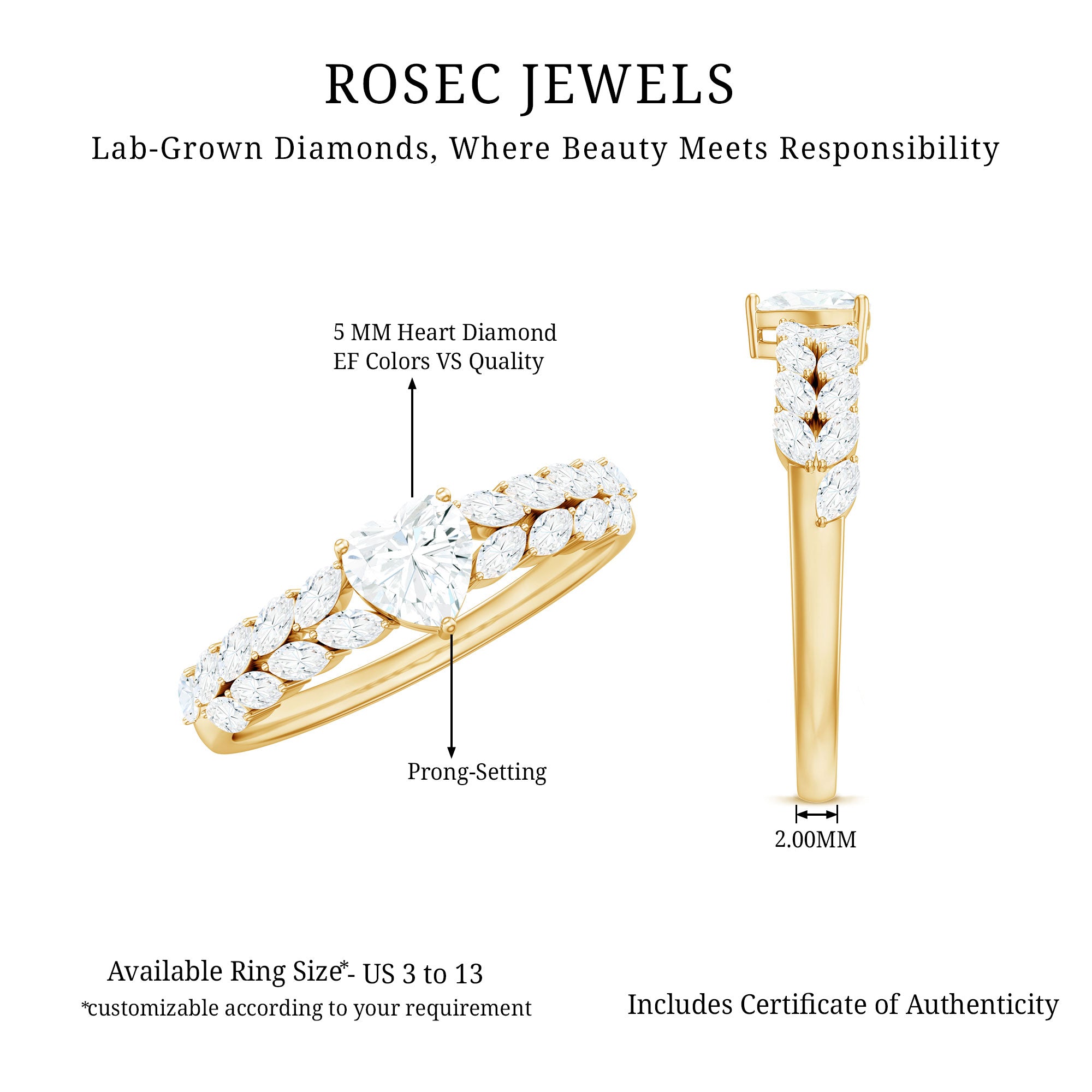 Rosec Jewels-Brilliant Cut Lab Diamond Heart Shaped Promise Ring for Women