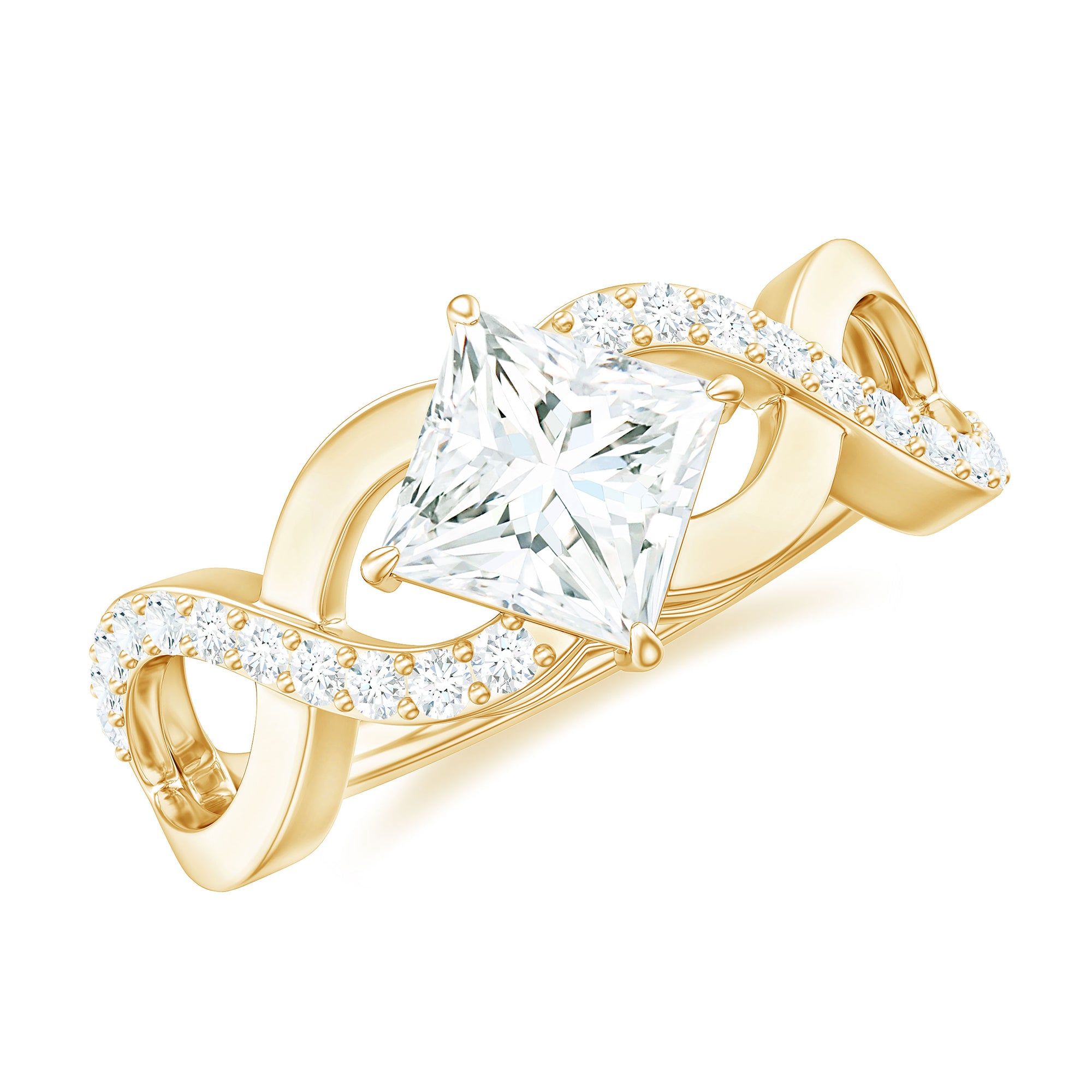 Rosec Jewels-Lab Diamond Crossover Ring with Side Stones