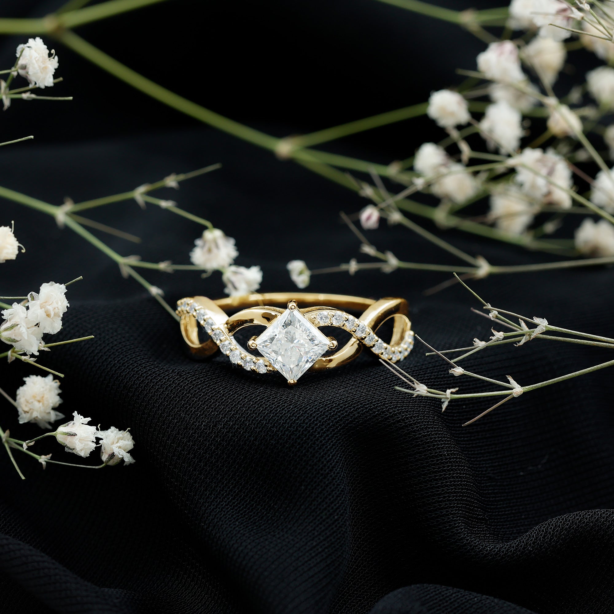 Rosec Jewels-Lab Diamond Crossover Ring with Side Stones