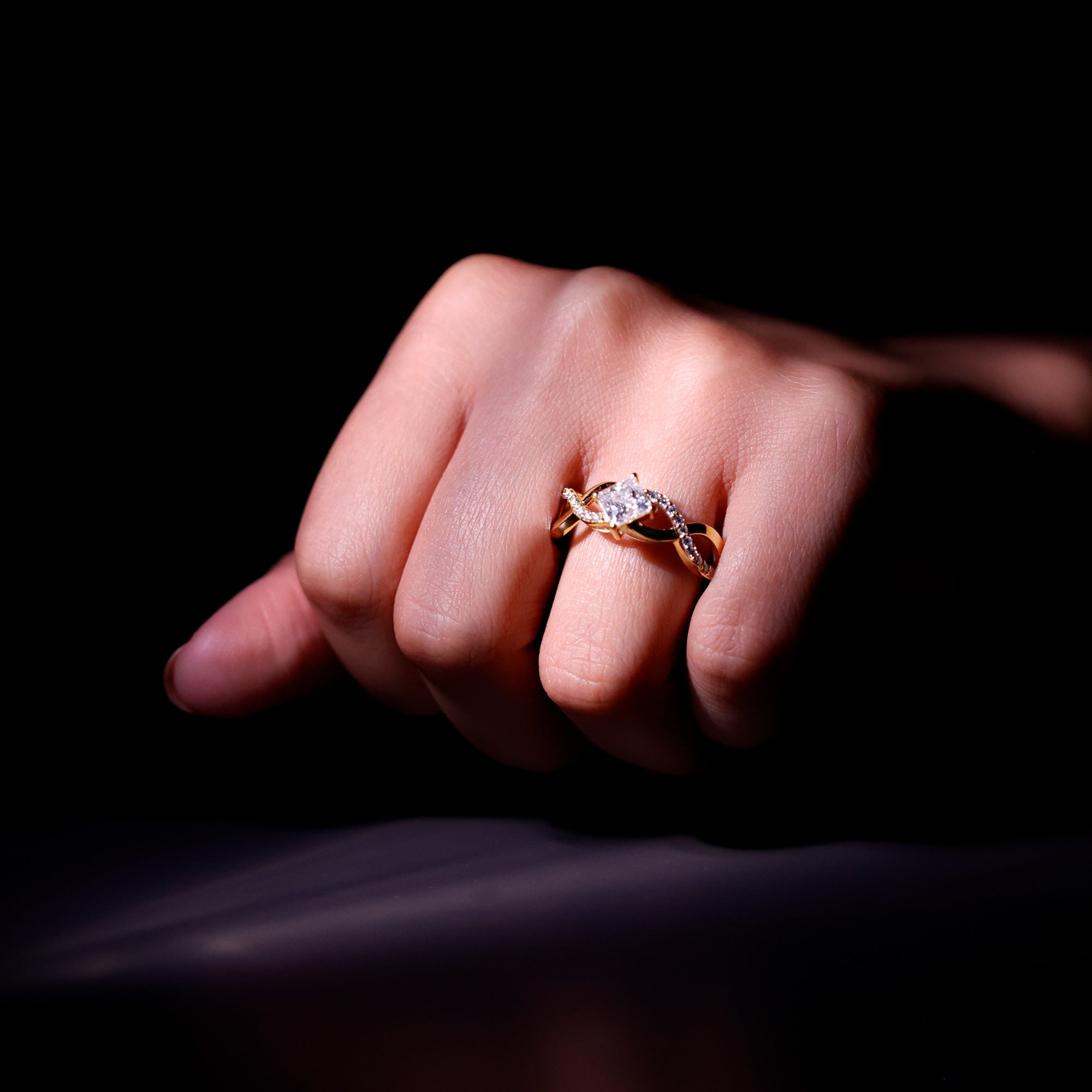 Rosec Jewels-Lab Diamond Crossover Ring with Side Stones