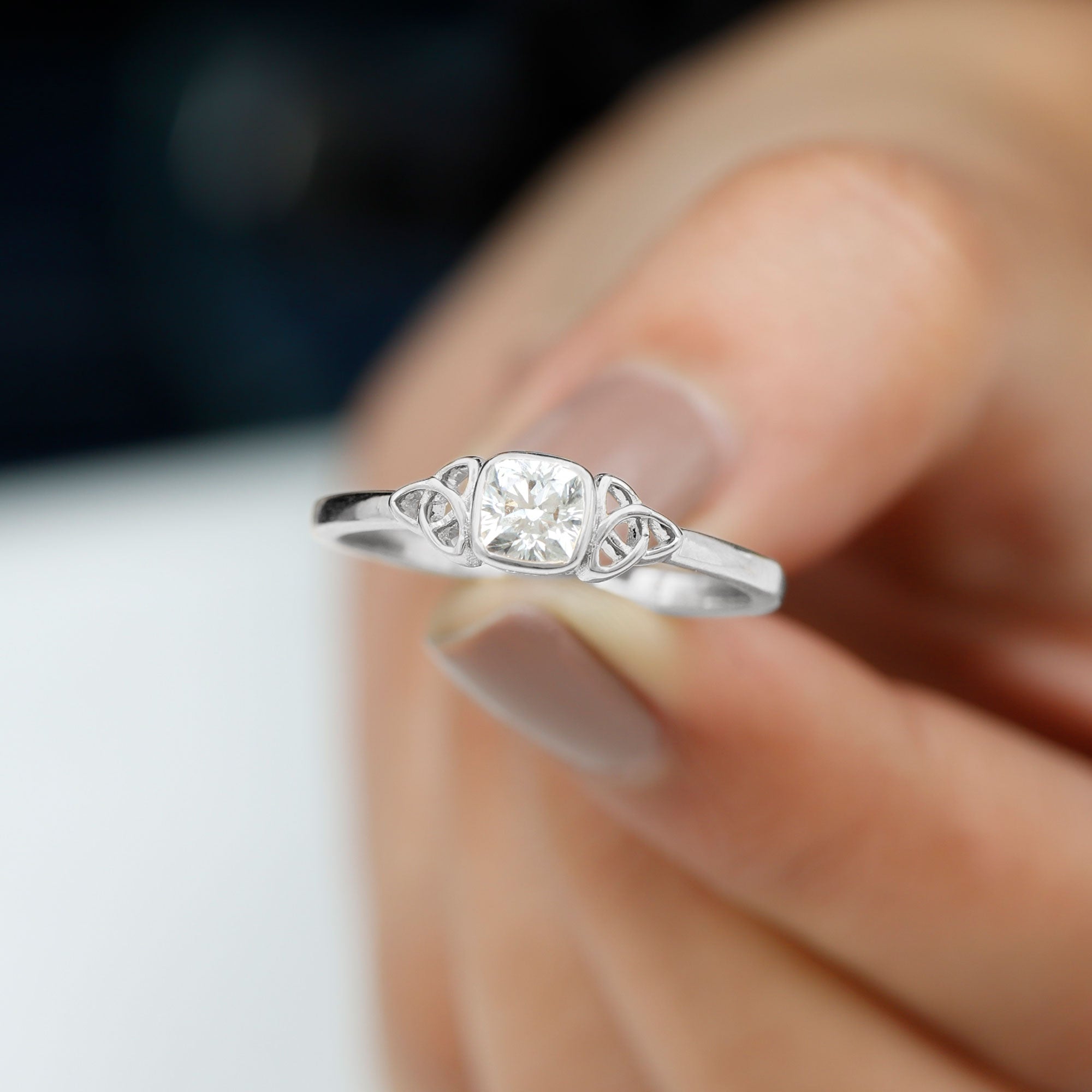 Rosec Jewels-Certified Cushion Cut Diamond Knot Promise Ring