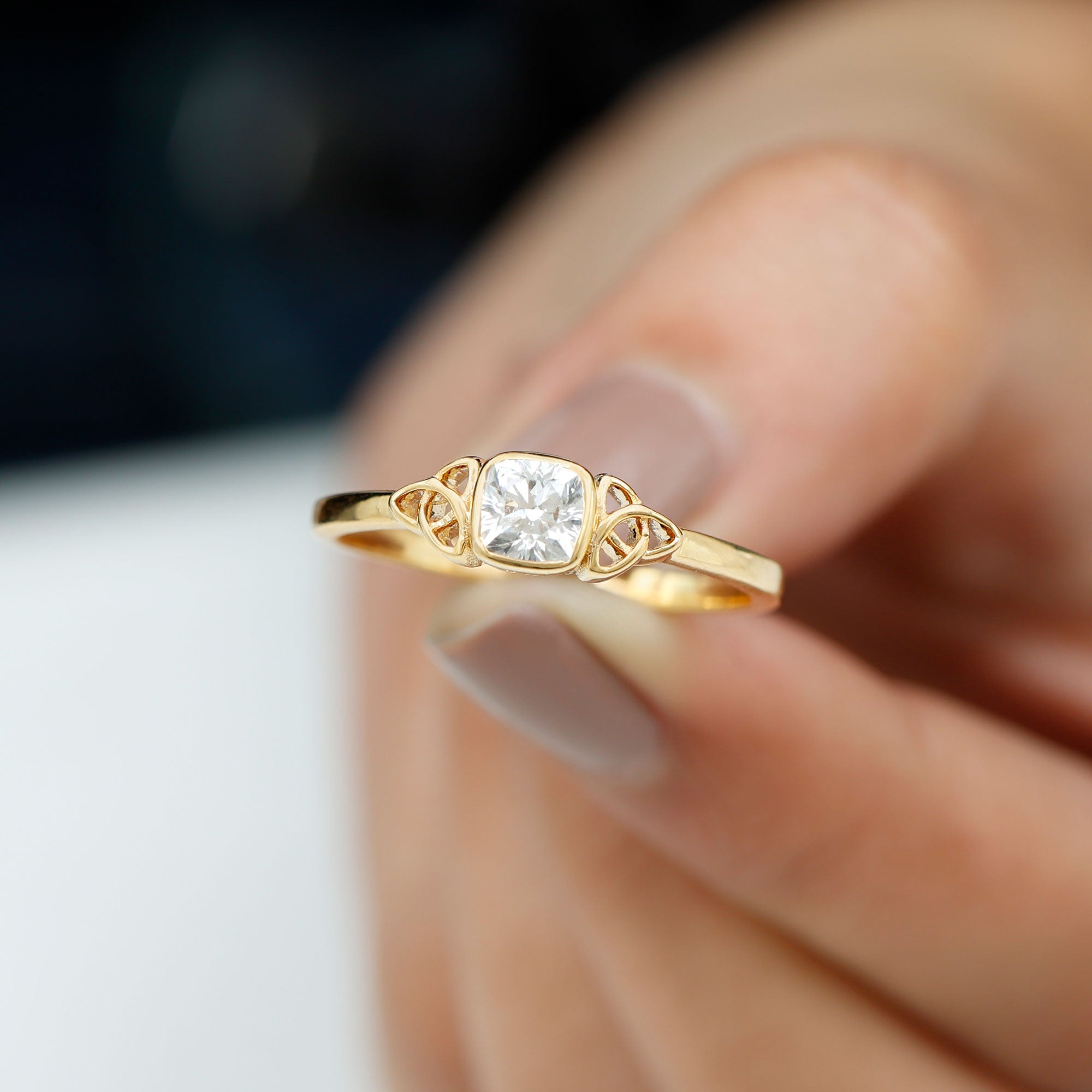 Rosec Jewels-Certified Cushion Cut Diamond Knot Promise Ring