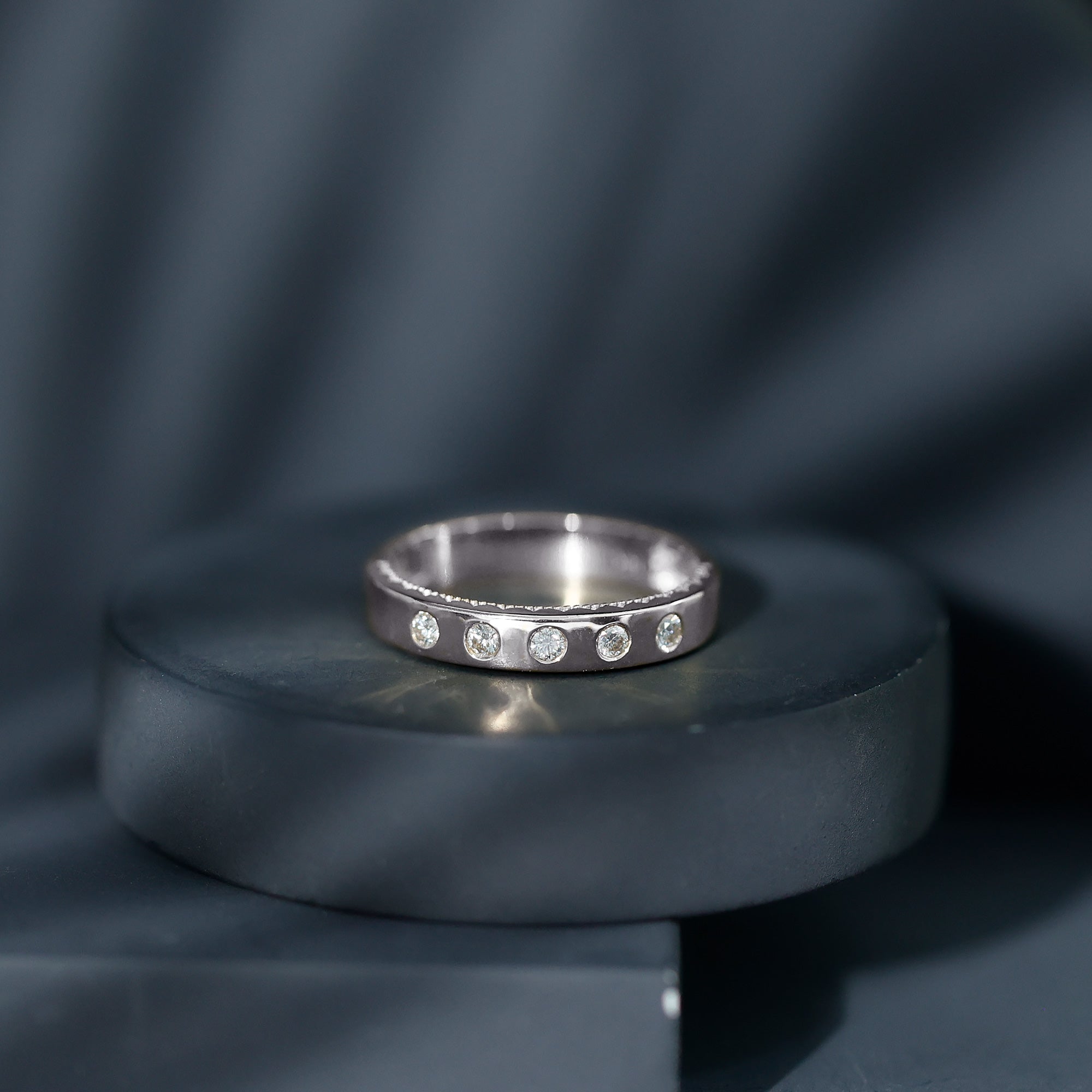 Lab Grown Diamond Wedding Ring for Men With Gypsy Setting Lab - ( EF-VS ) - Rosec Jewels