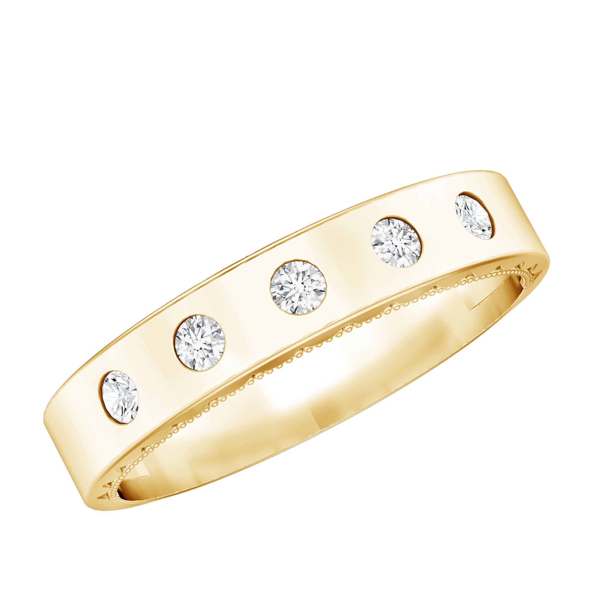 Lab Grown Diamond Wedding Ring for Men With Gypsy Setting Lab - ( EF-VS ) - Rosec Jewels