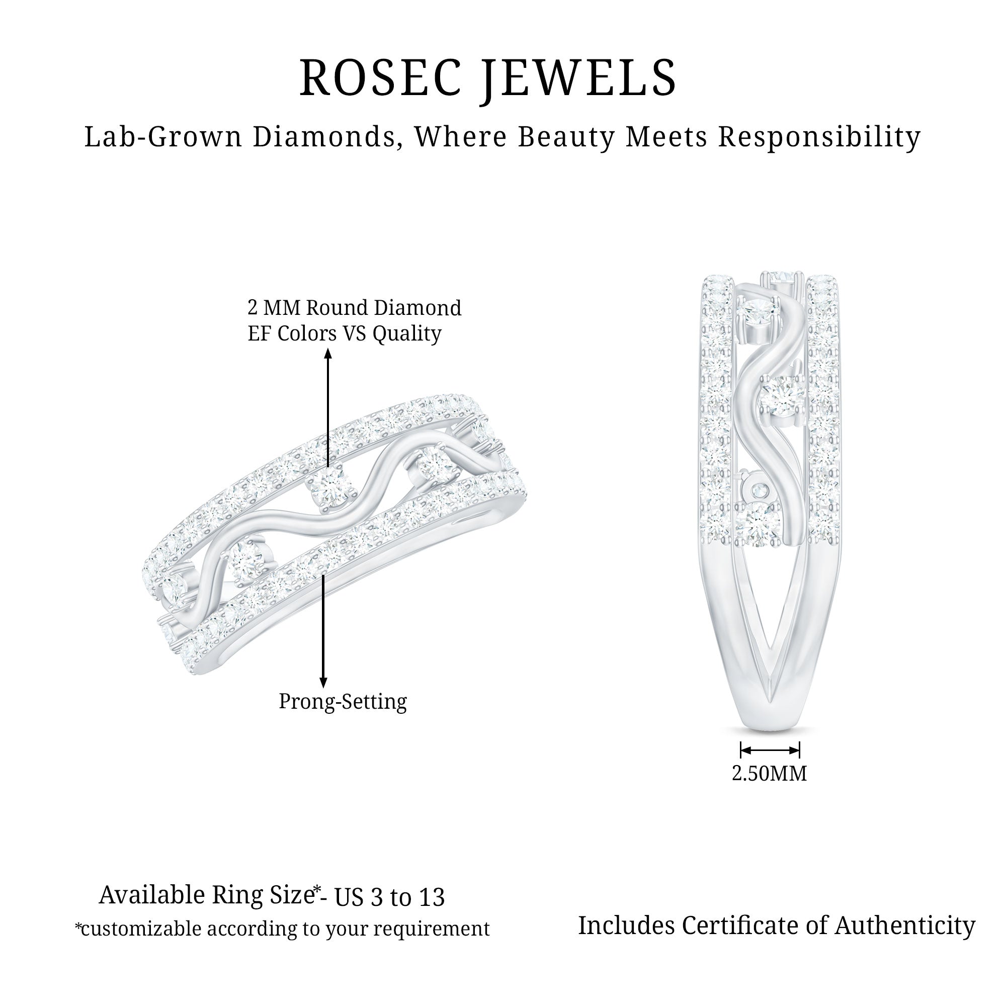 Rosec Jewels-Womens Lab Created Diamond Wedding Band With Certificate