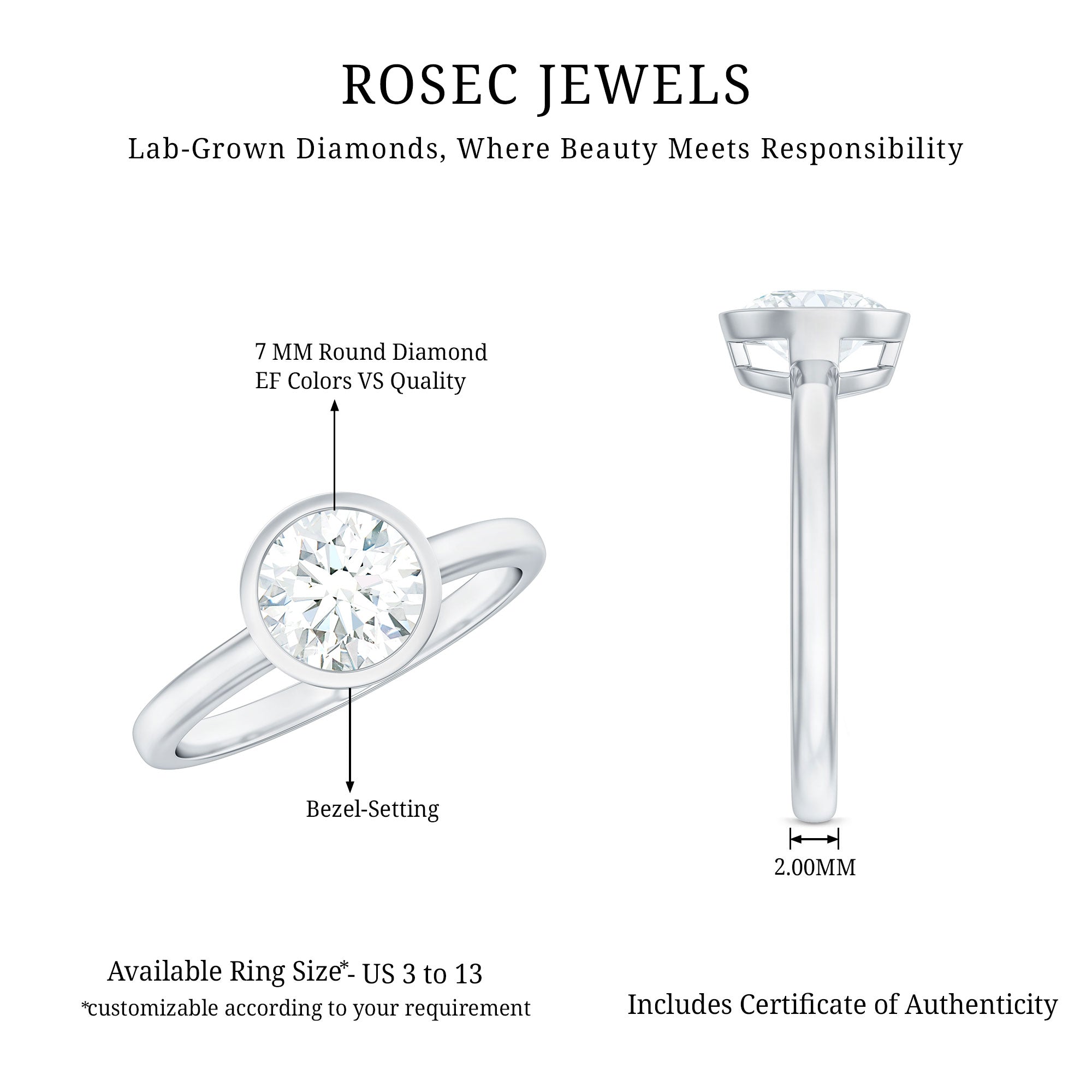Rosec Jewels-Brilliant Cut Bezel Set Lab Grown Diamond Simple Solitaire Ring