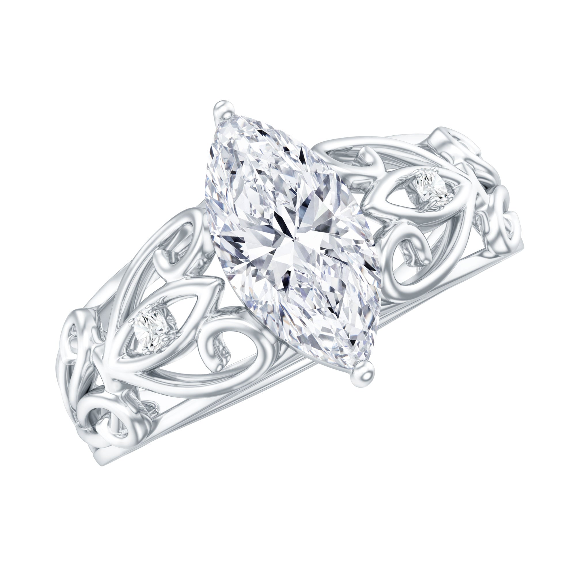 Marquise Cut Lab Grown Diamond Solitaire Filigree Engagement Ring Lab - ( EF-VS ) - Rosec Jewels