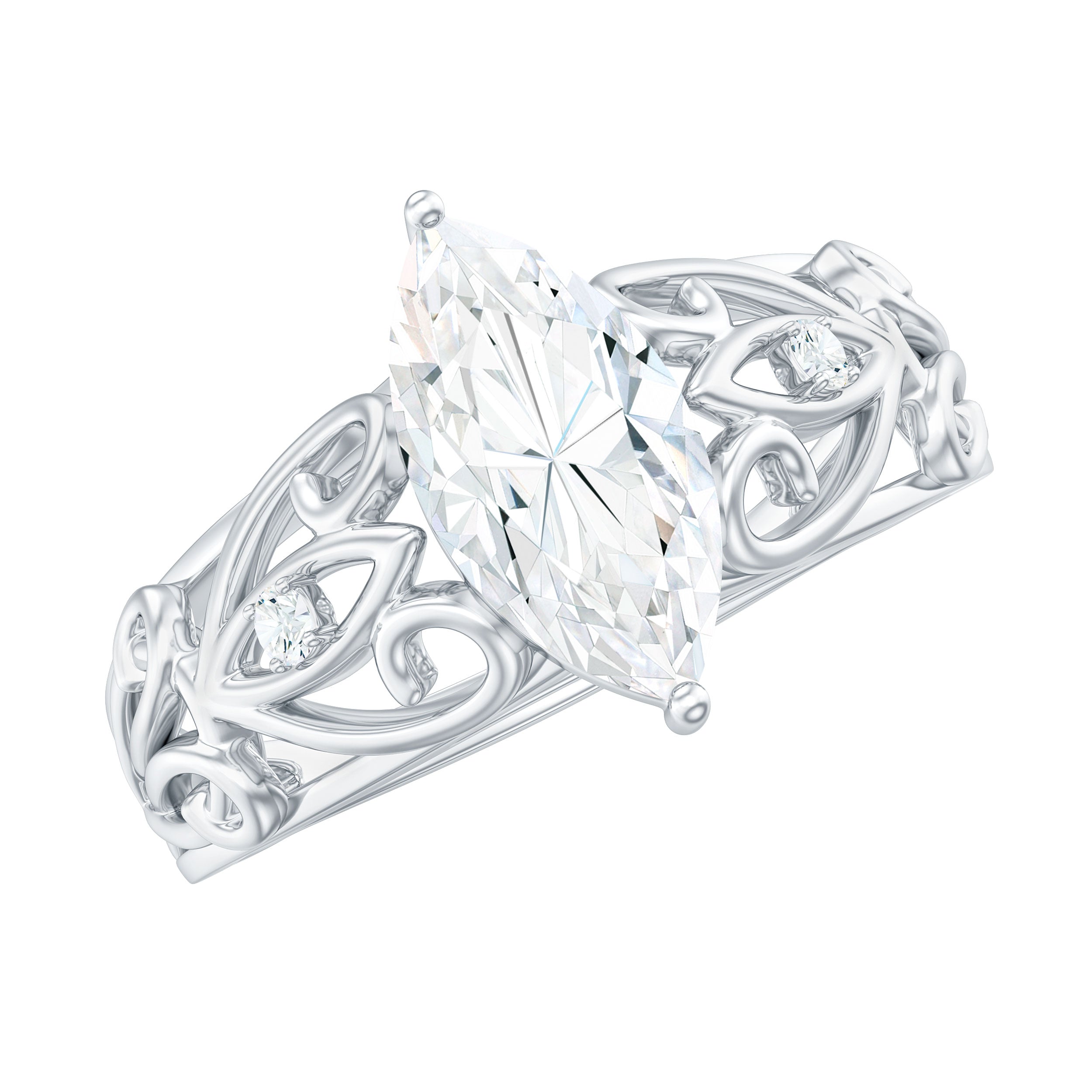 Rosec Jewels-Marquise Cut Lab Grown Diamond Solitaire Filigree Engagement Ring