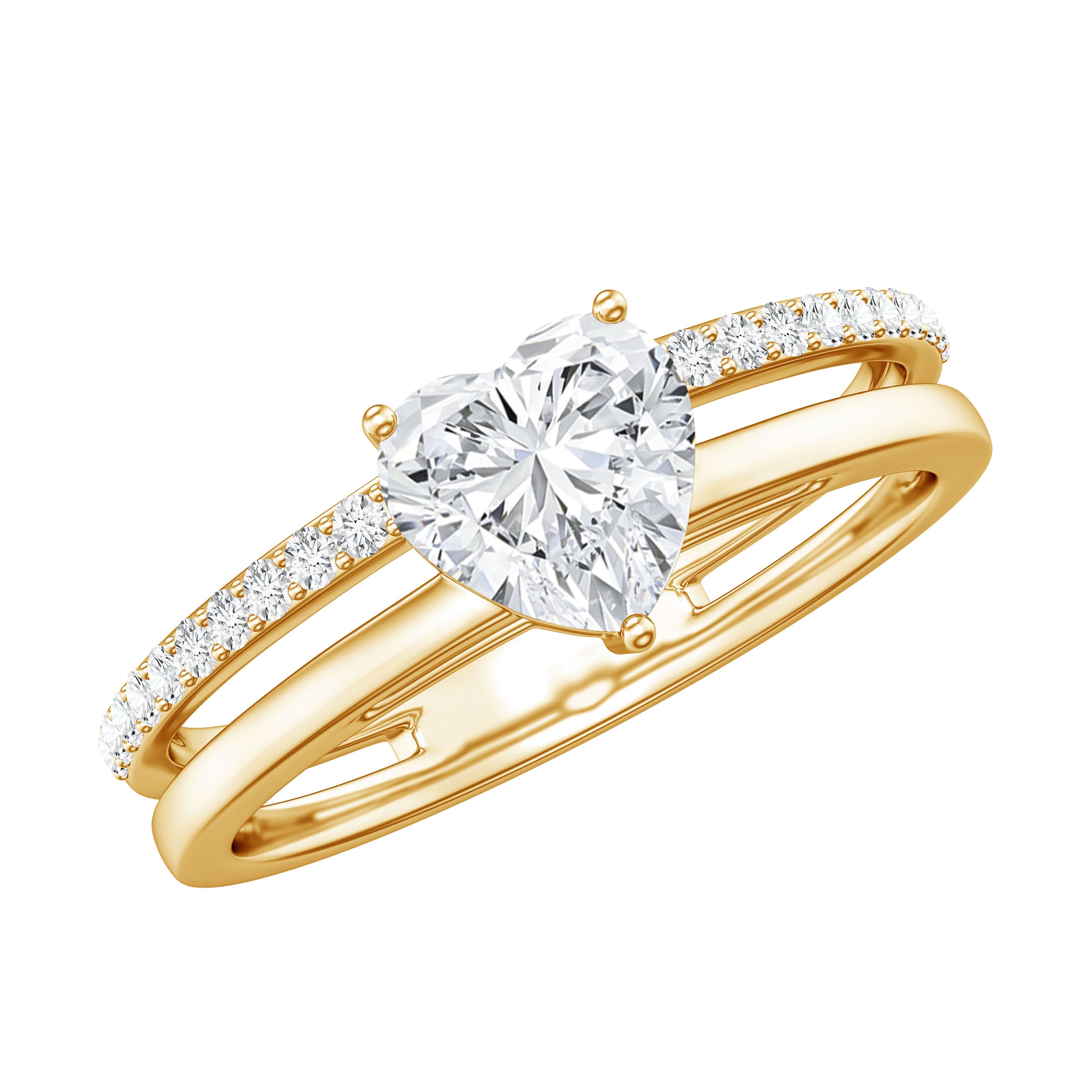 1.2 Carat Heart Shape Lab Grown Diamond Double Band Solitaire Ring Lab - ( EF-VS ) - Rosec Jewels