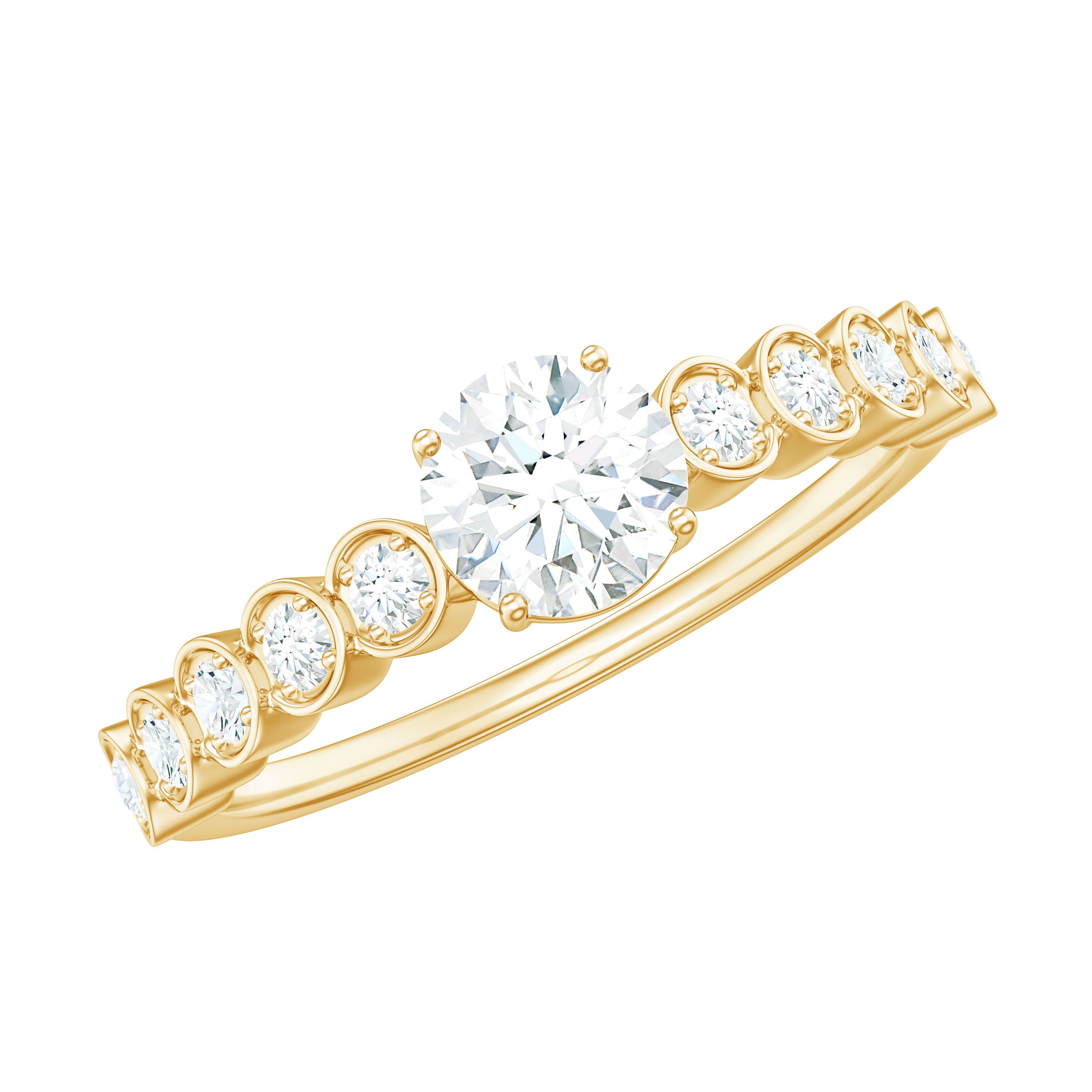 Rosec Jewels-Round Brilliant Cut Lab Diamond Promise Ring with Side Stones