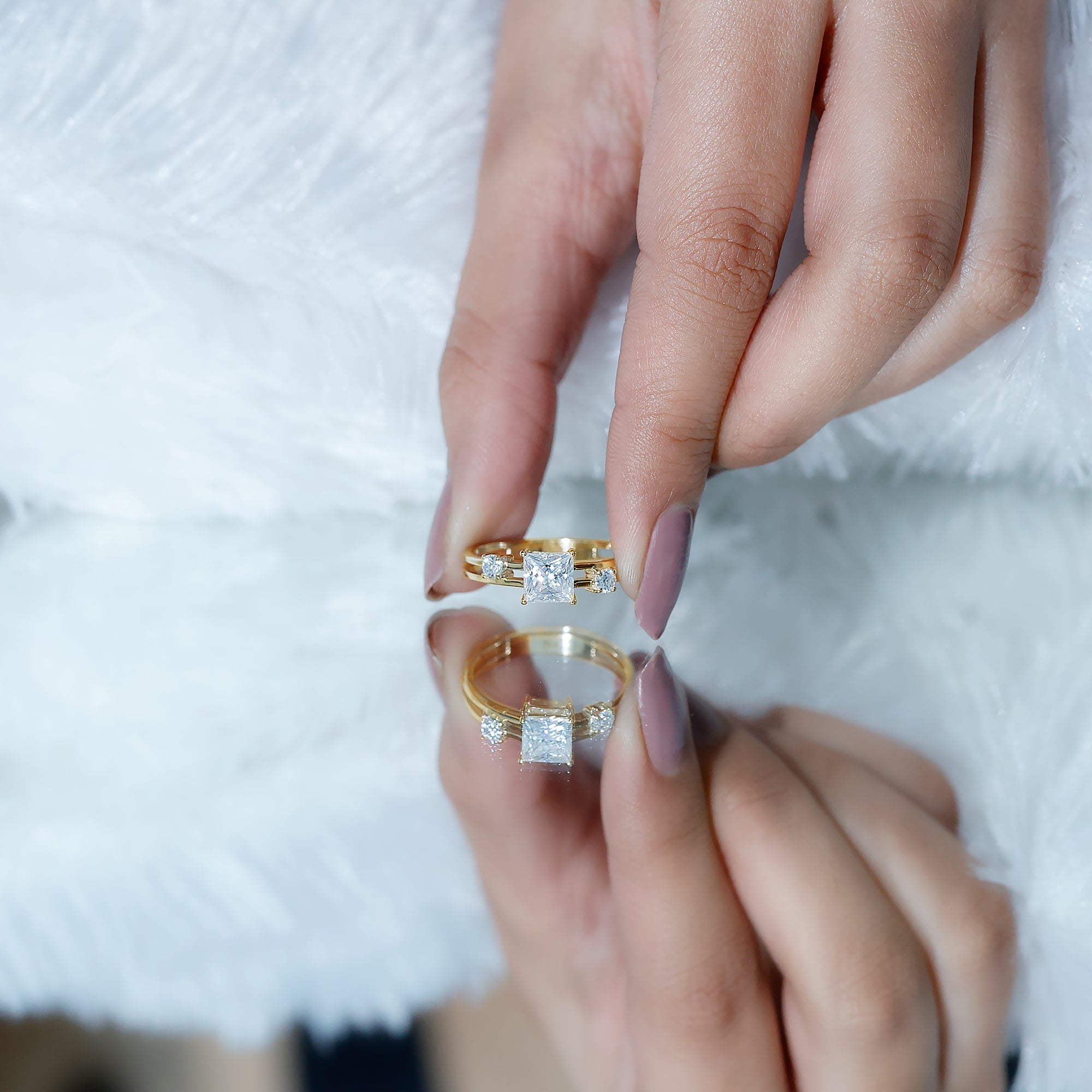 Rosec Jewels-Princess Cut Lab Grown Diamond Double Band Ring