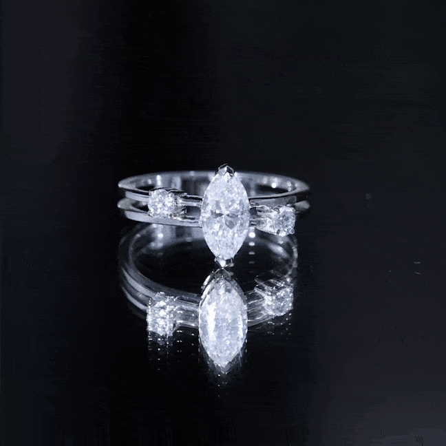 Marquise Cut Lab Grown Diamond Double Band Ring for Women Lab - ( EF-VS ) - Rosec Jewels