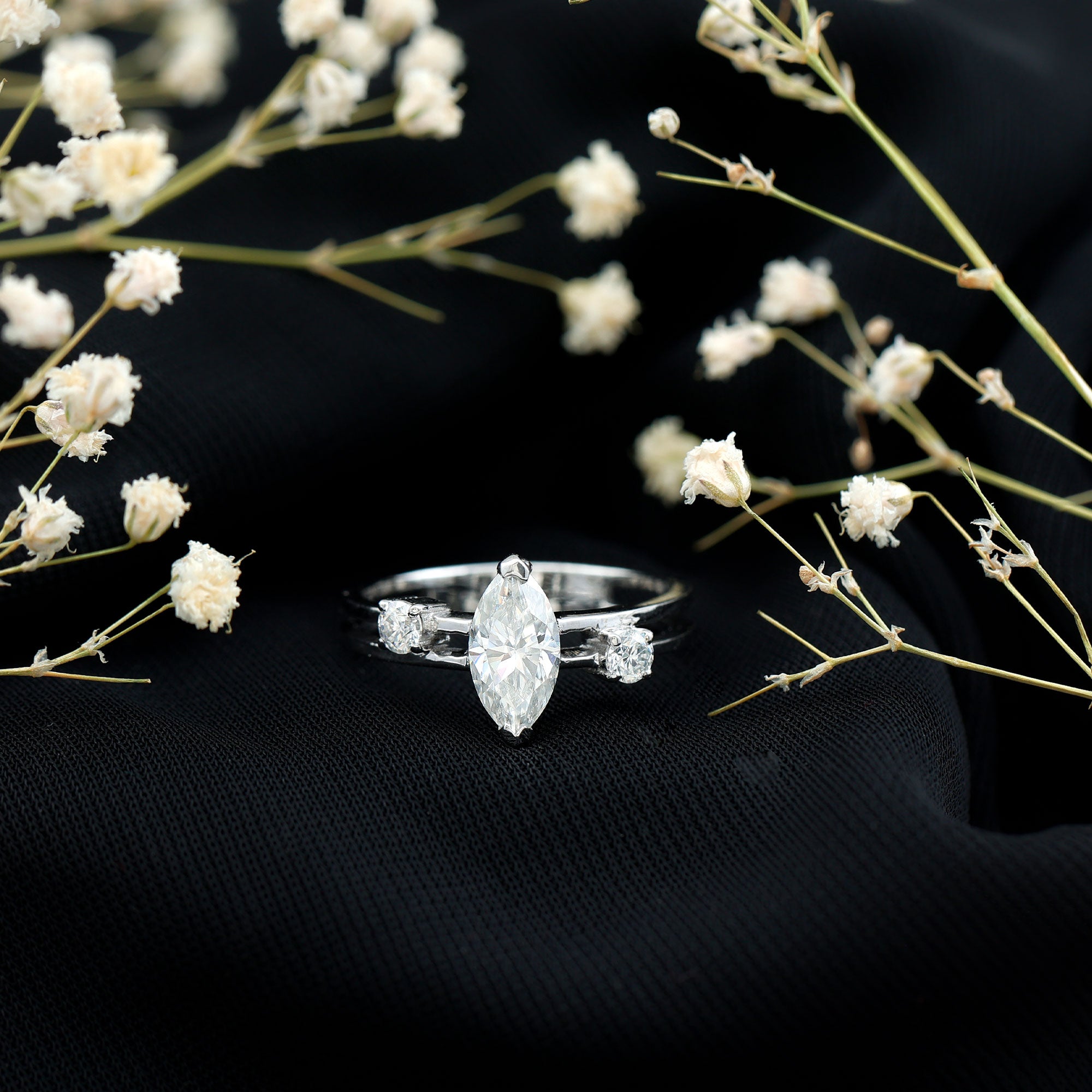 Rosec Jewels-Marquise Cut Lab Grown Diamond Double Band Ring for Women