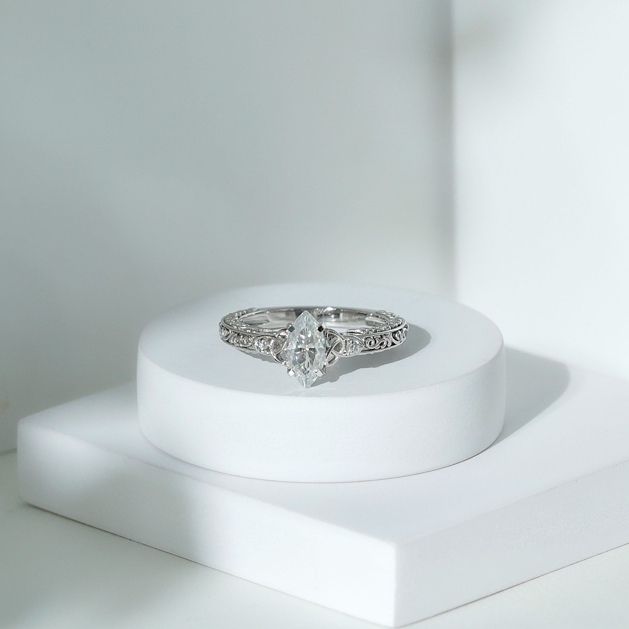 Rosec Jewels-Lab Grown Diamond Marquise Engagement Ring with Celtic Knot Detail