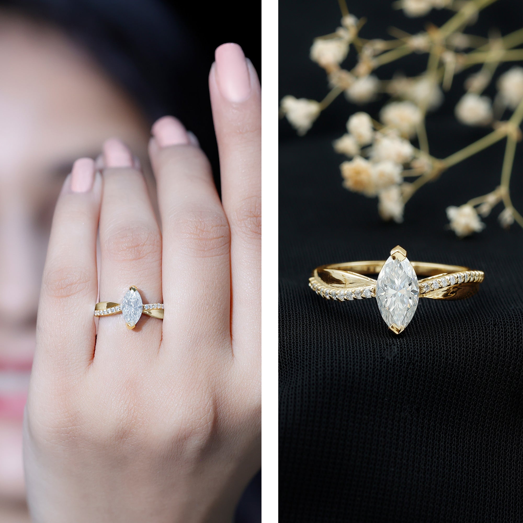 Rosec Jewels-Certified 1 CT Marquise Diamond Solitaire Ring with Side Stones