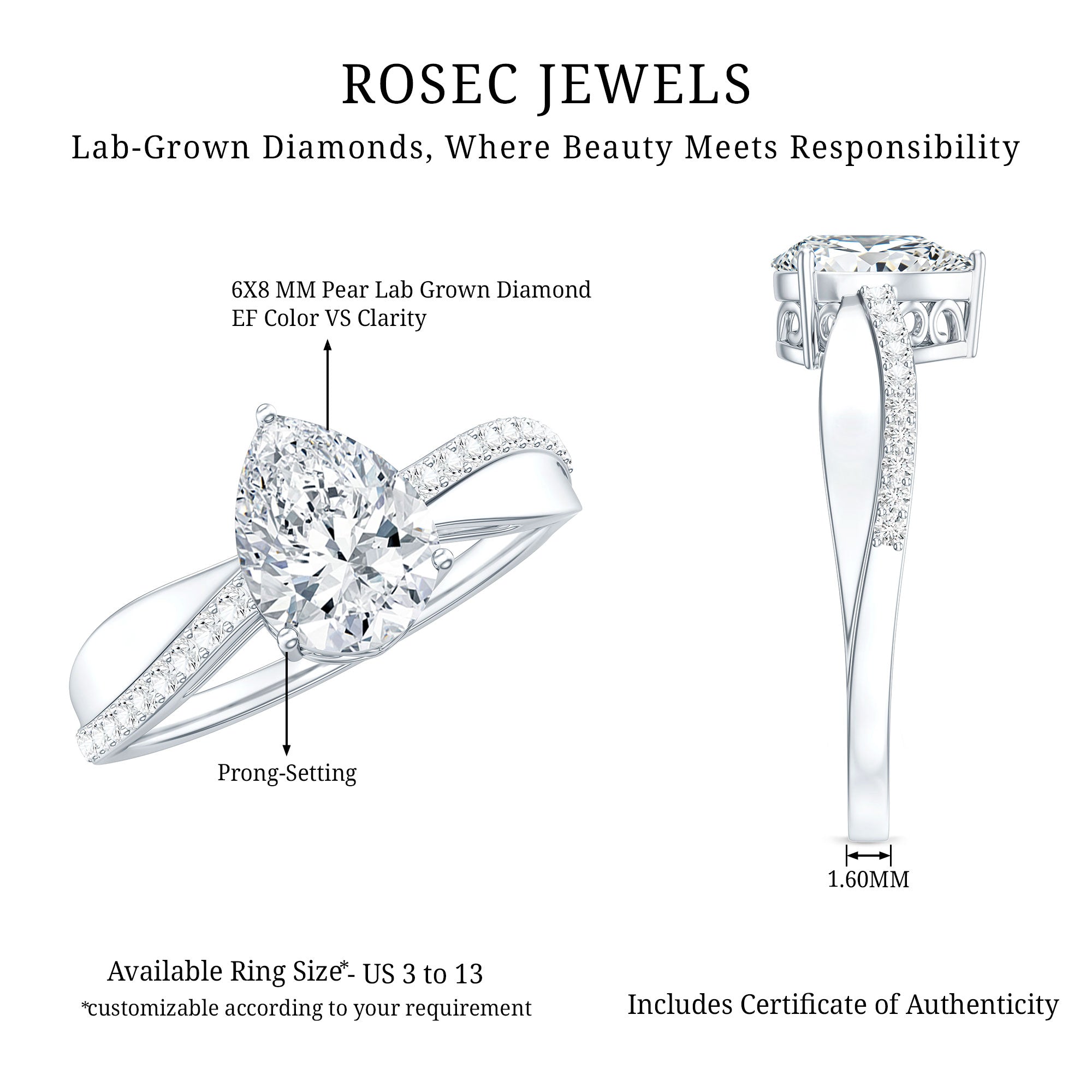 Rosec Jewels-Pear Cut Diamond Classic Engagement Ring