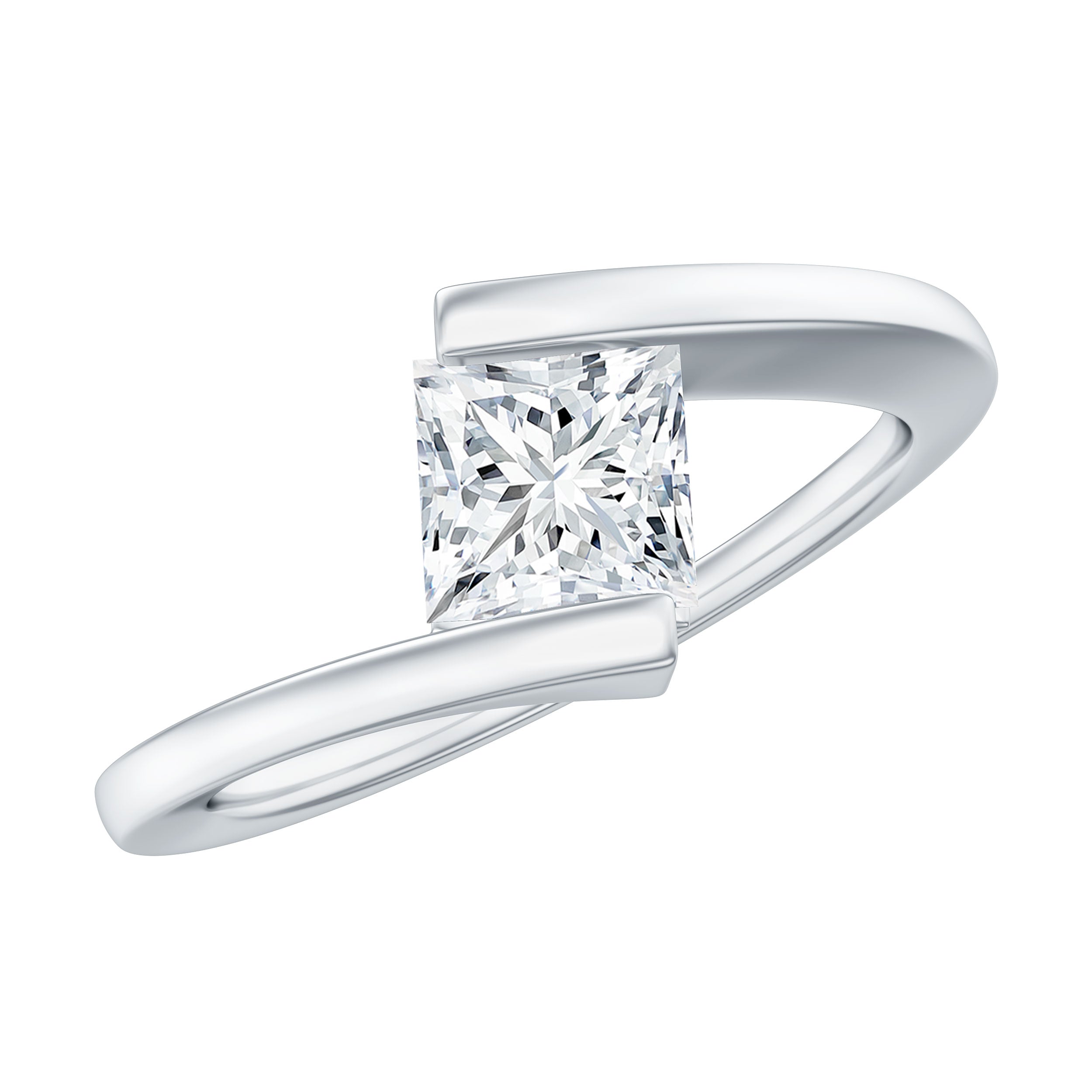 5 mm Princess Cut Lab Grown Diamond Ring With Tension Setting Lab - ( EF-VS ) - Rosec Jewels