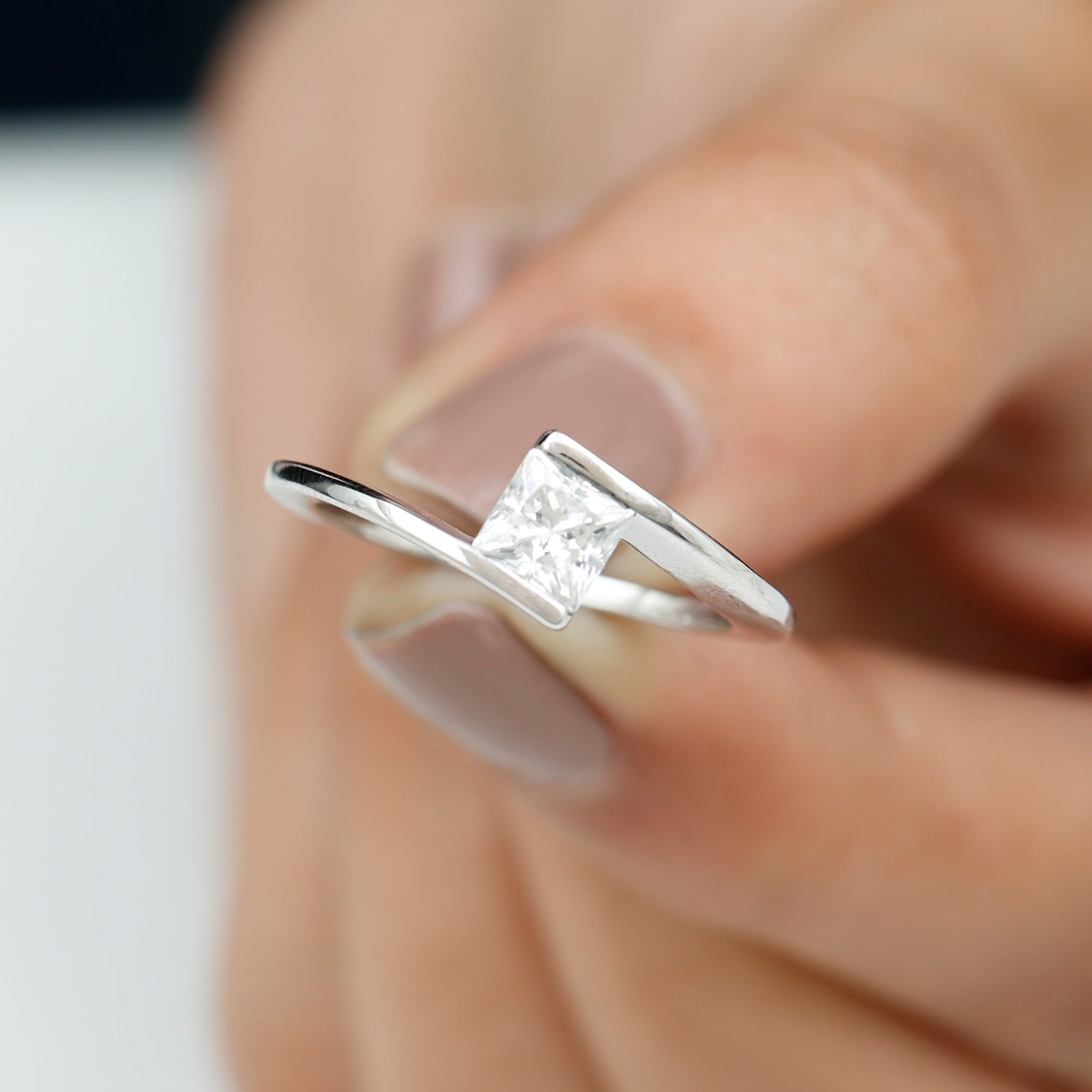 Rosec Jewels-5 mm Princess Cut Lab Grown Diamond Ring With Tension Setting