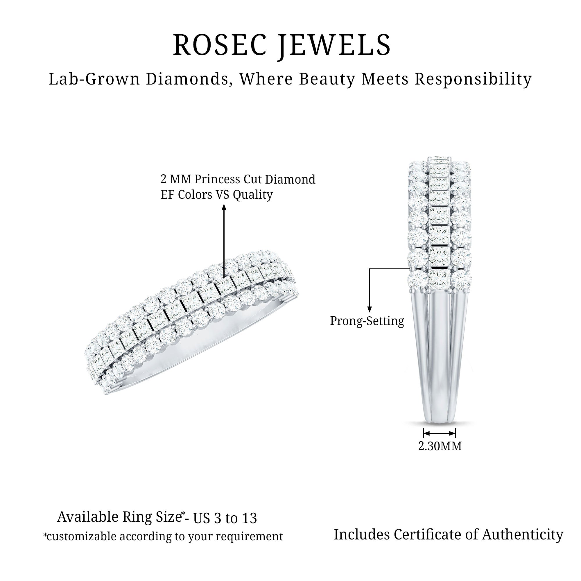 Rosec Jewels-Half Eternity Lab Grown Diamond Wedding Band