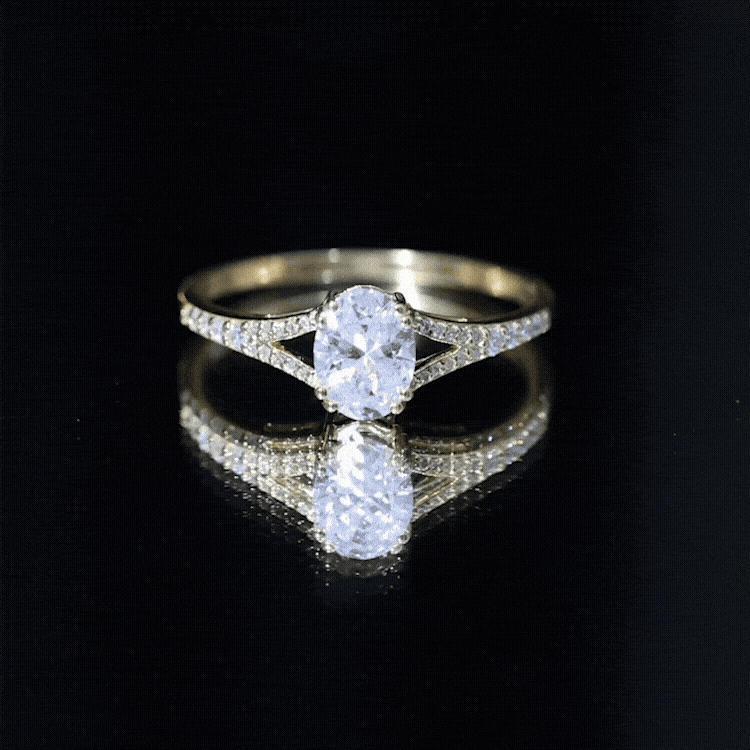 Oval Brilliant Cut Lab Diamond Engagement Ring with Split Shank Lab - ( EF-VS ) - Rosec Jewels