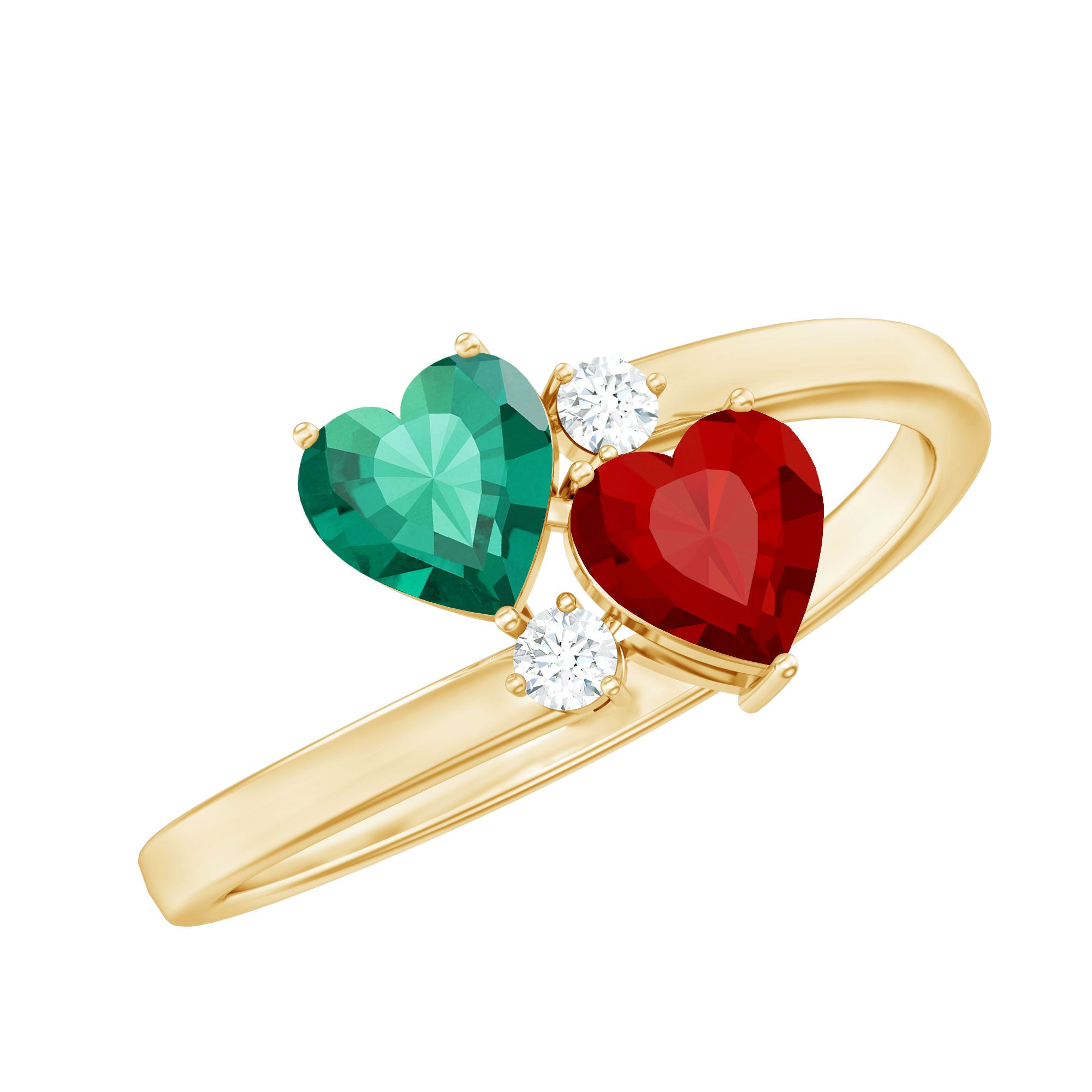 Rosec Jewels-Ruby and Emerald Toi Et Moi Promise Ring in Silver