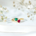 Rosec Jewels-Ruby and Emerald Toi Et Moi Promise Ring in Silver