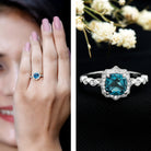 Genuine London Blue Topaz Antique Looking Engagement Ring in Silver AAA 92.5 Sterling Silver - Rosec Jewels