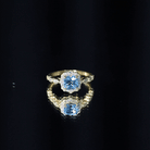 Rosec Jewels-Vintage Looking Swiss Blue Topaz Diamond Engagement Ring in Silver