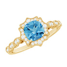 Rosec Jewels-Vintage Looking Swiss Blue Topaz Diamond Engagement Ring in Silver