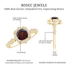 Garnet Vintage Engagement Ring with Lab Diamond Halo AAA 14K Yellow Gold Plated Silver - Rosec Jewels
