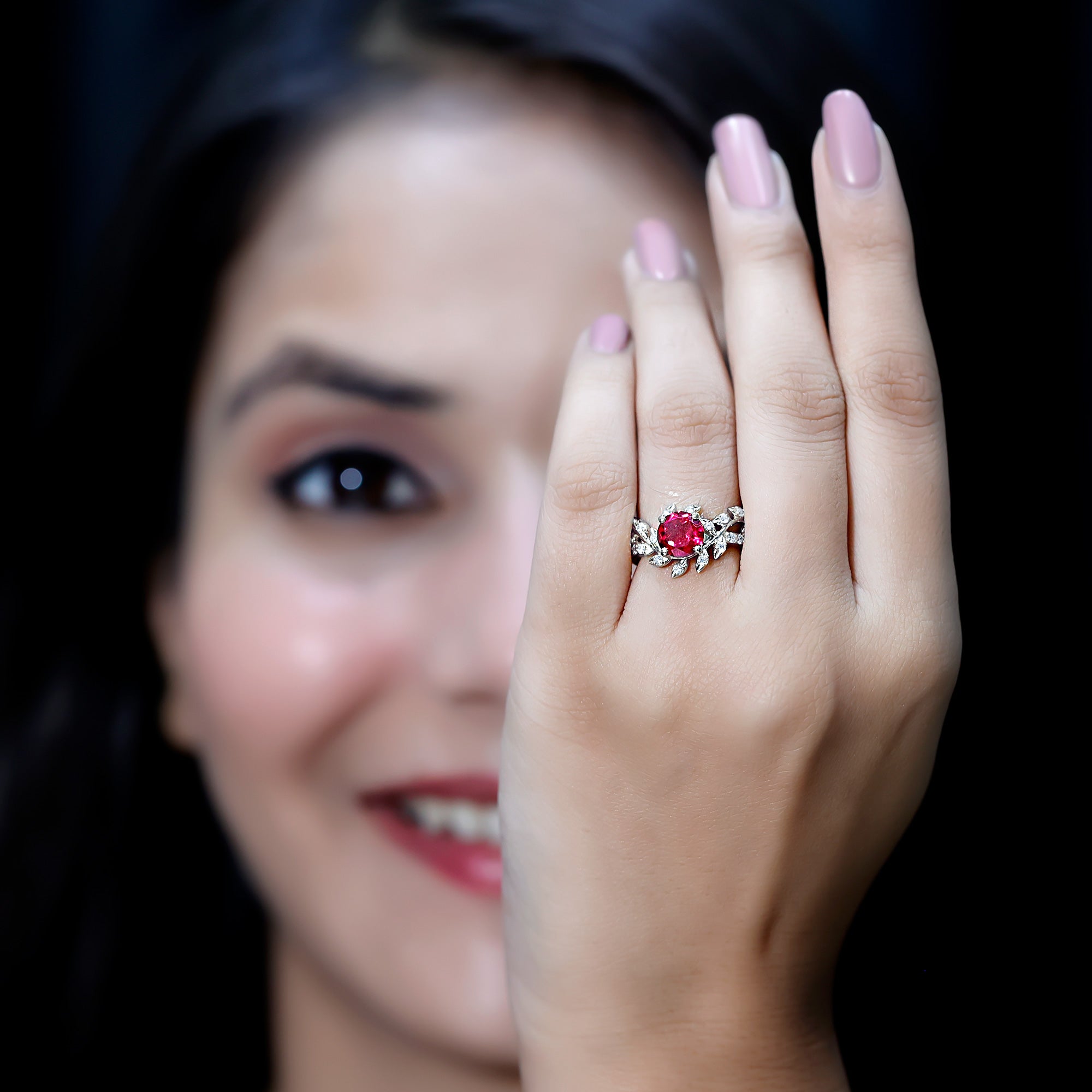 Rosec Jewels-Certified Lab Grown Ruby Diamond Vine Engagement Ring