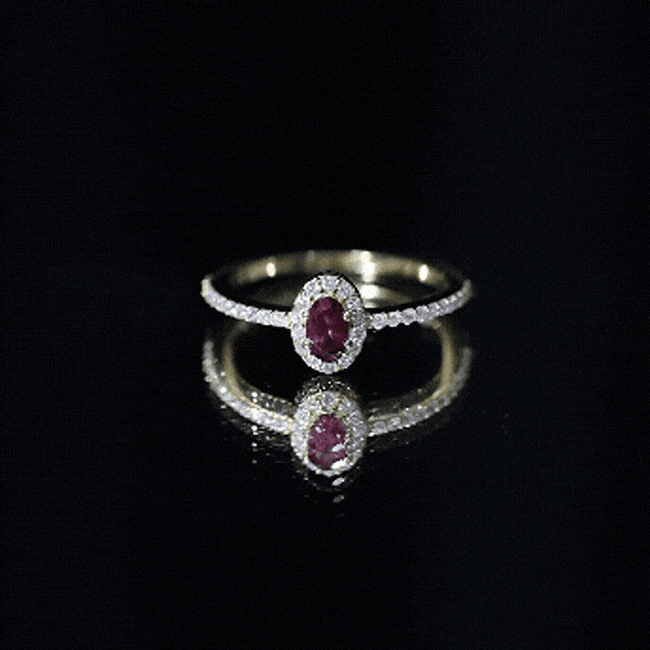 Oval Rhodolite Garnet and Diamond Promise Ring for Her AAA 14K Yellow Gold Plated Silver - Rosec Jewels