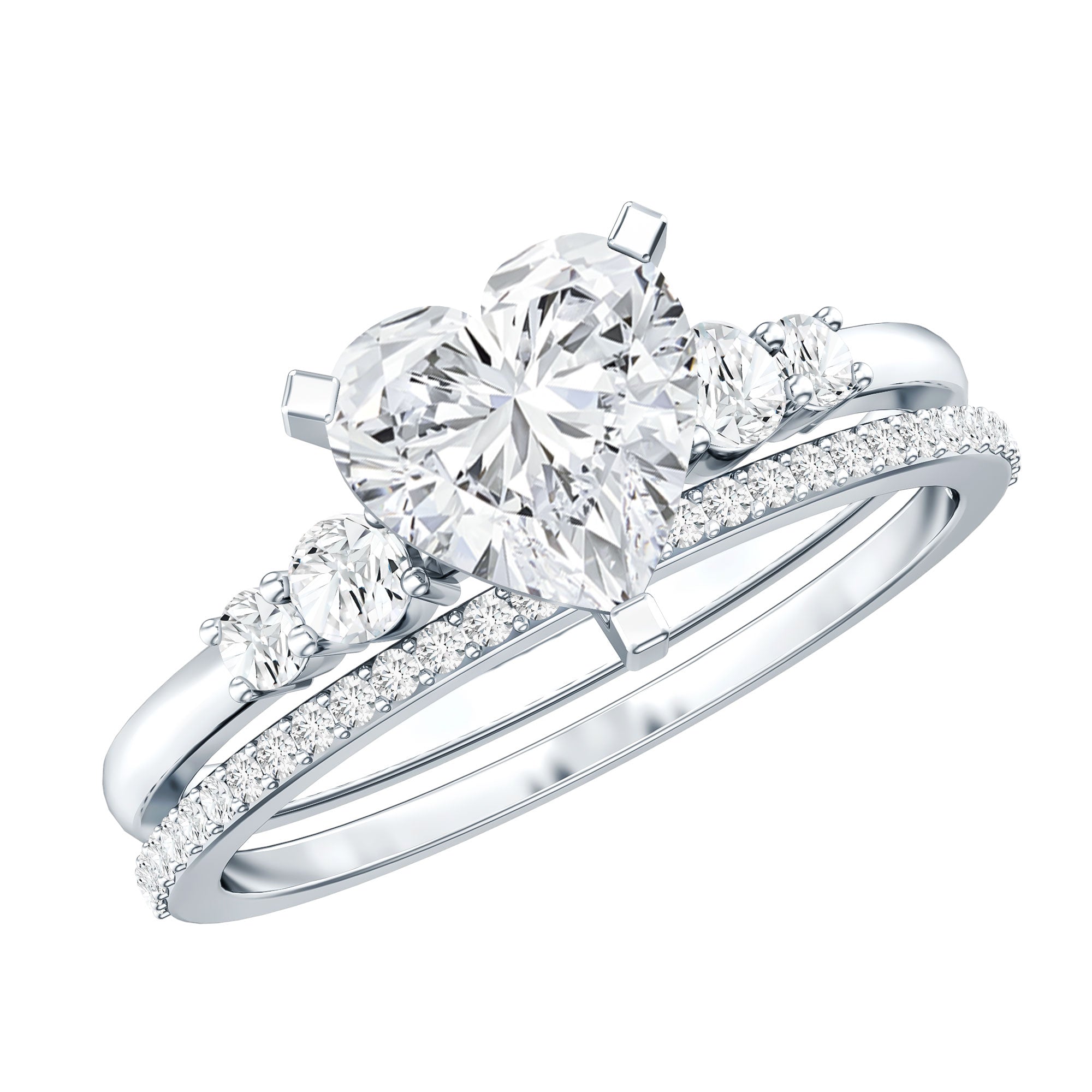 Certified Lab Grown Diamond 7MM Heart Bridal Ring Set