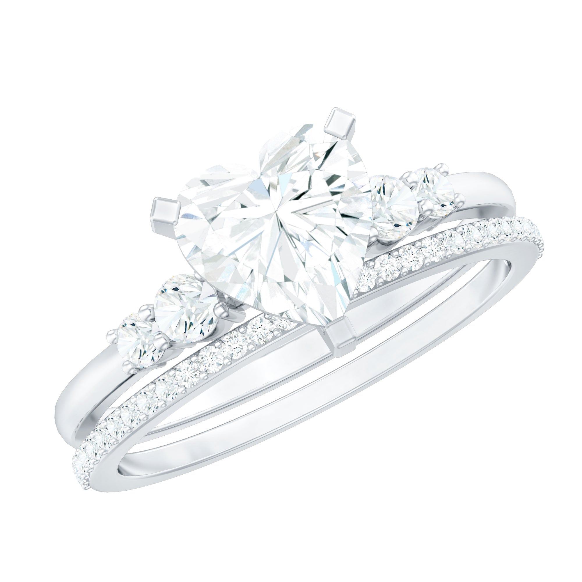 Rosec Jewels-Certified Lab Grown Diamond 7MM Heart Bridal Ring Set