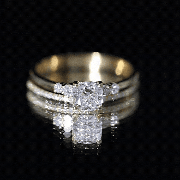 IGI Certified 1 Carat Lab Grown Diamond Cushion Engagement Ring with Wedding Band Lab - ( E-VS1 ) - Rosec Jewels