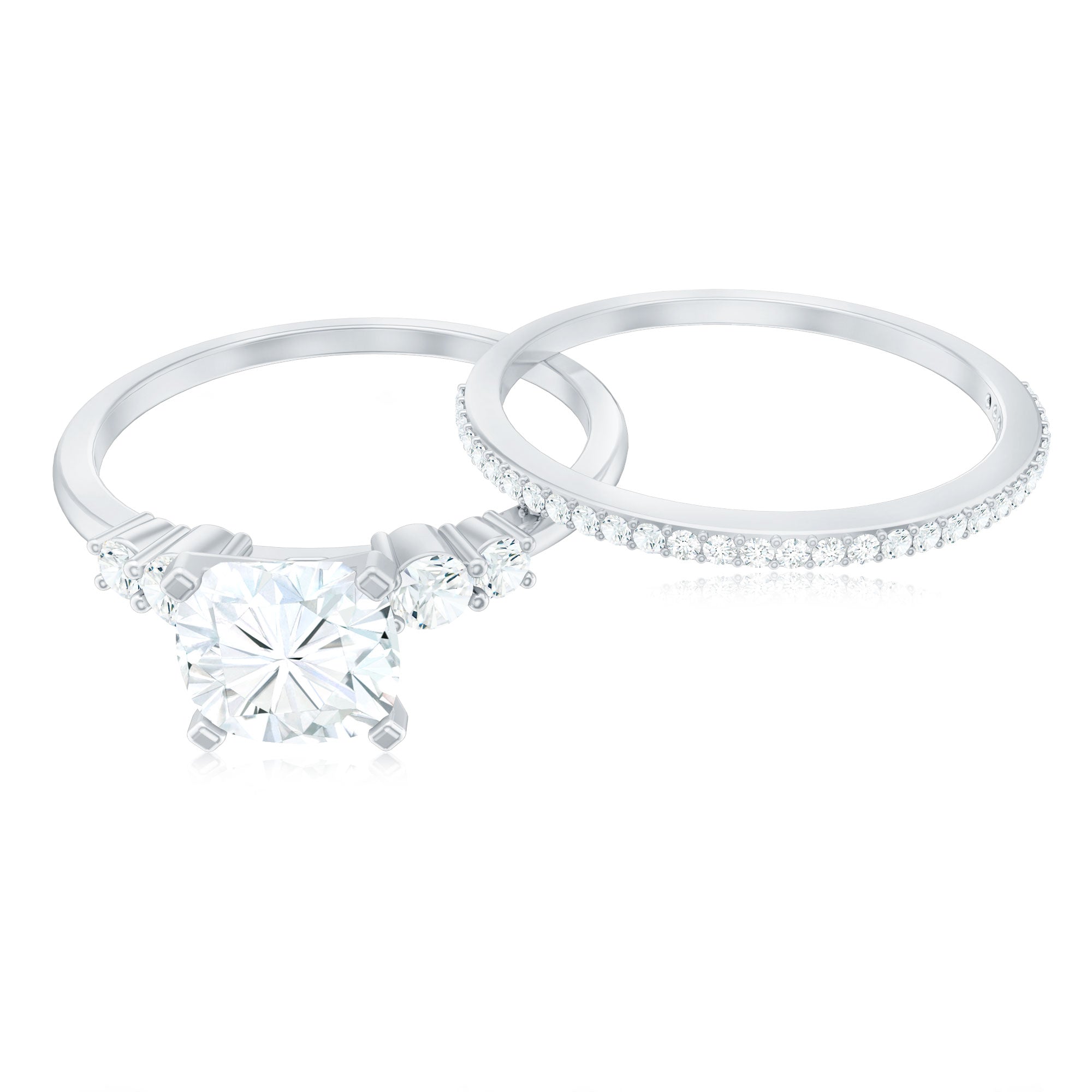 Rosec Jewels-Lab Grown Diamond 6 MM Cushion Engagement Ring with Wedding band