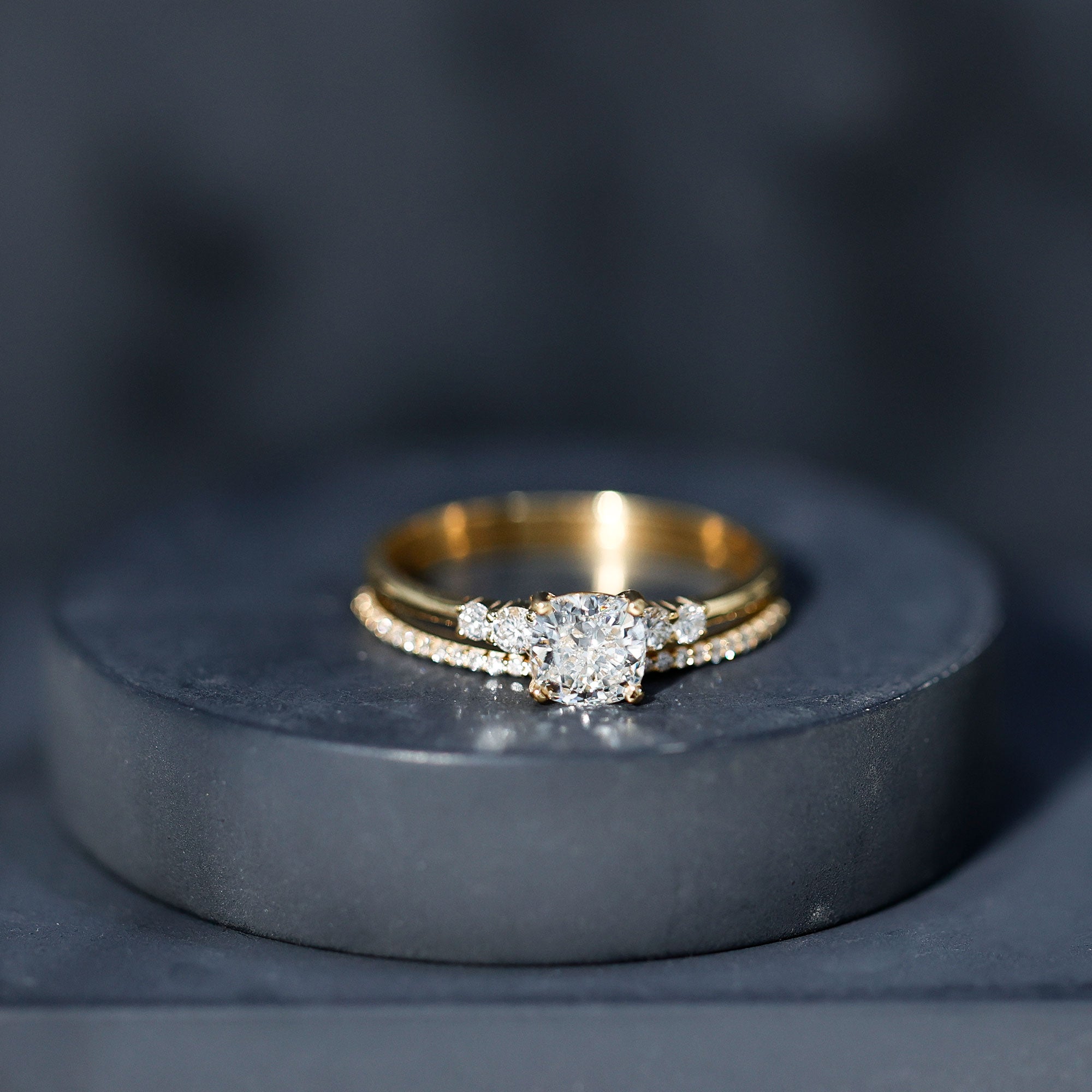 Lab Grown Diamond 6 MM Cushion Engagement Ring with Wedding band Lab - ( EF-VS ) - Rosec Jewels