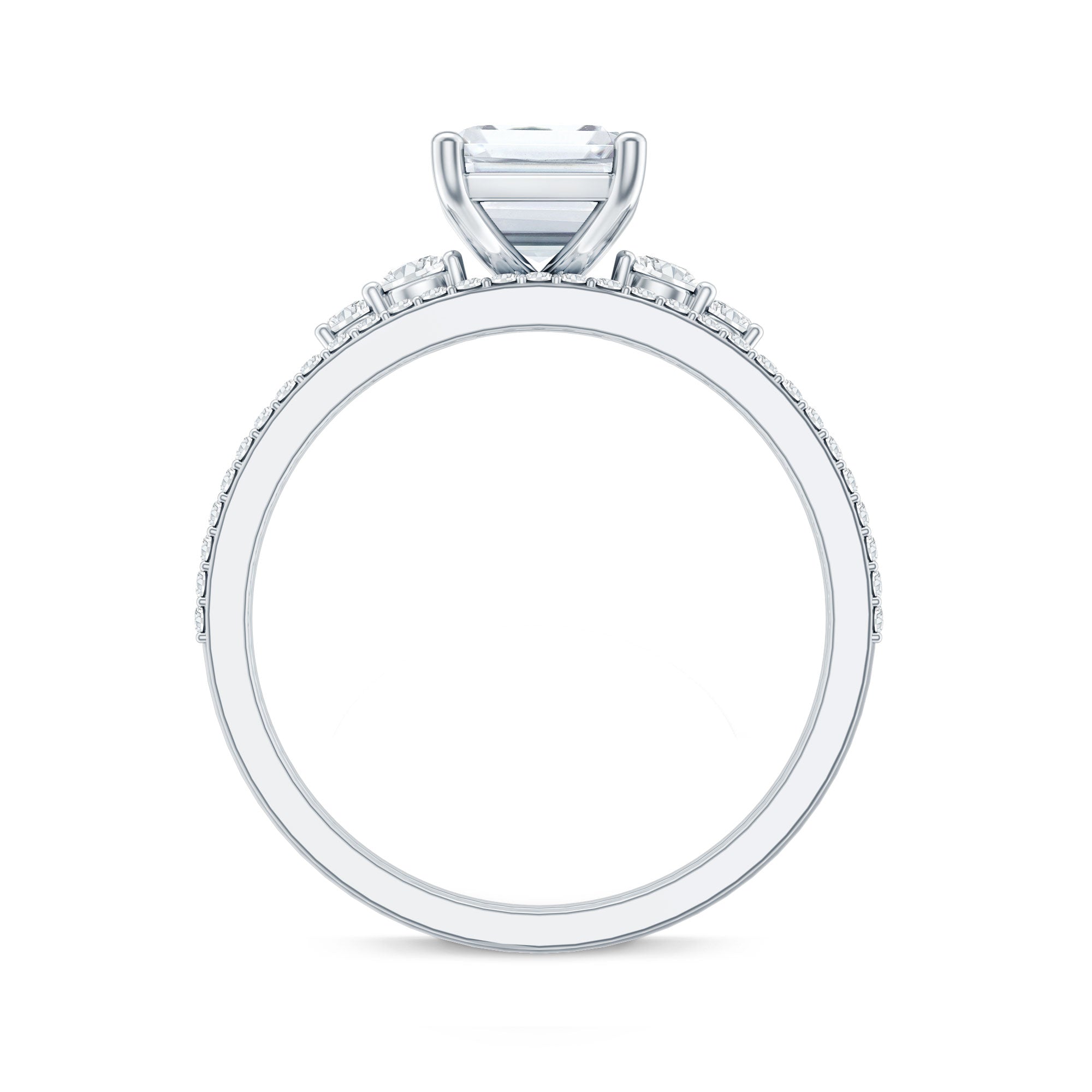 Certified Lab Grown Diamond 6X8MM Emerald Cut Engagement Ring with Band Lab - ( EF-VS ) - Rosec Jewels