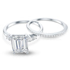 Certified Lab Grown Diamond 6X8MM Emerald Cut Engagement Ring with Band Lab - ( EF-VS ) - Rosec Jewels