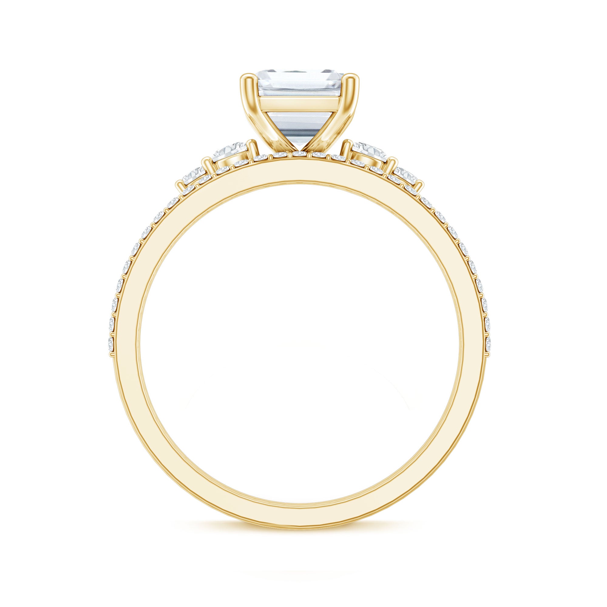Certified Lab Grown Diamond 6X8MM Emerald Cut Engagement Ring with Band Lab - ( EF-VS ) - Rosec Jewels