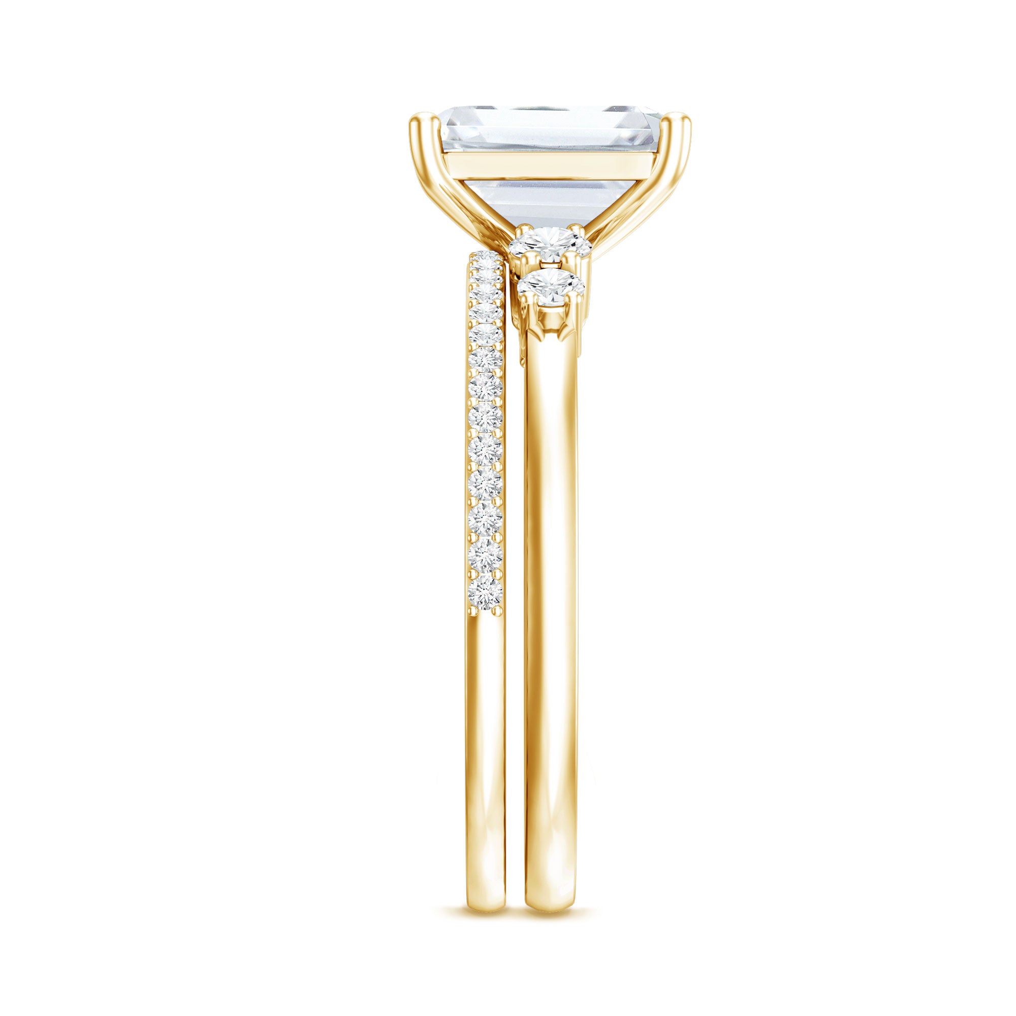 Certified Lab Grown Diamond 6X8MM Emerald Cut Engagement Ring with Band Lab - ( EF-VS ) - Rosec Jewels