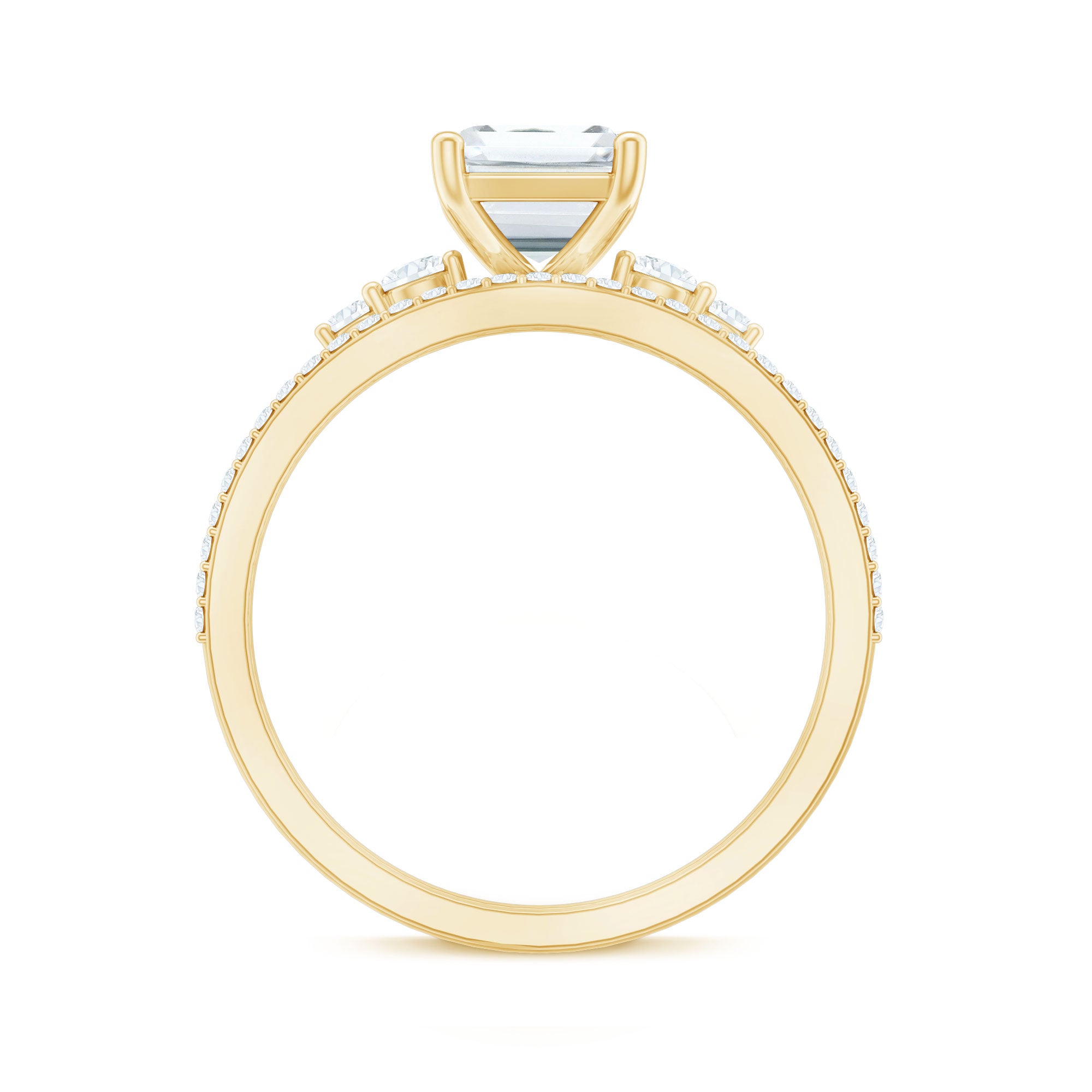 Rosec Jewels-Certified Lab Grown Diamond 6X8MM Emerald Cut Engagement Ring with Band