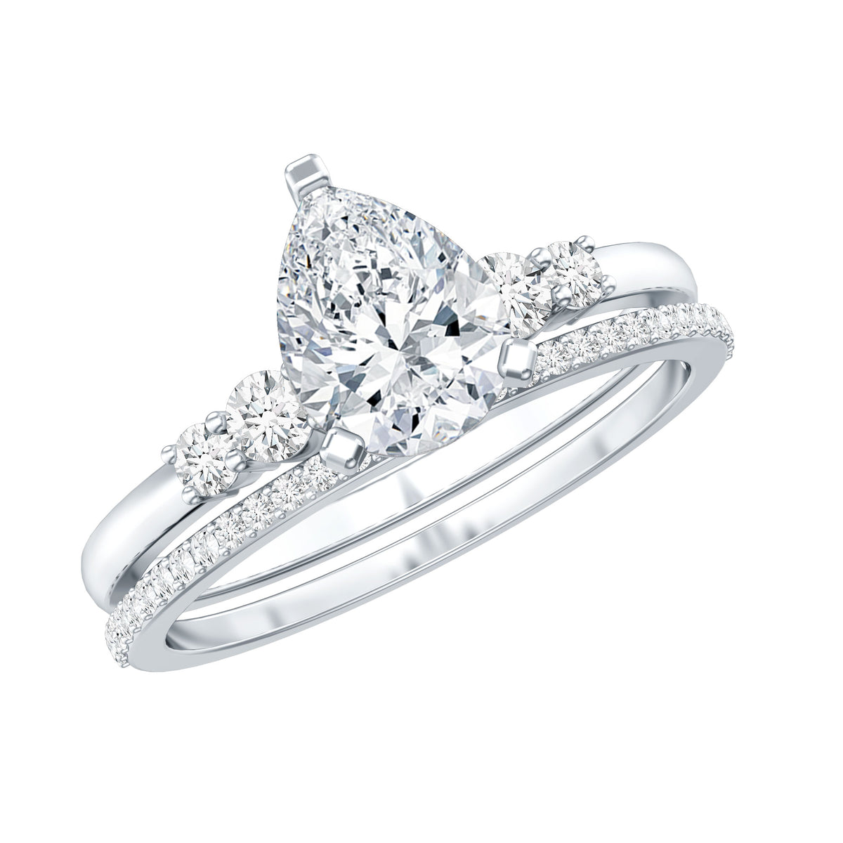 1.3 Carat Certified Lab Grown Diamond Teardrop Bridal Ring Set Lab - ( EF-VS ) - Rosec Jewels