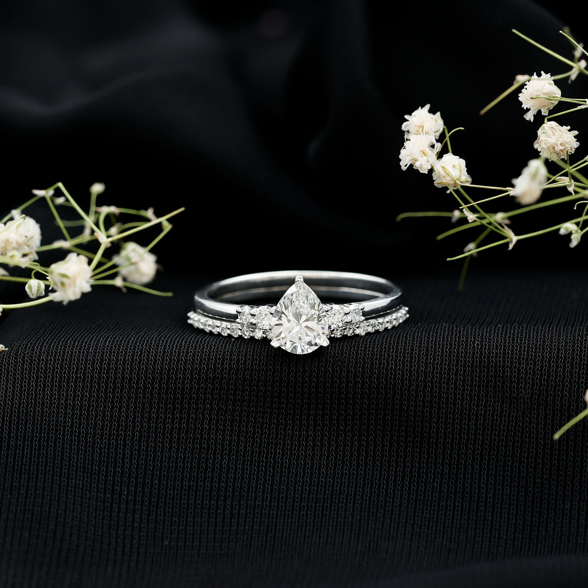 1.3 Carat Certified Lab Grown Diamond Teardrop Bridal Ring Set Lab - ( EF-VS ) - Rosec Jewels