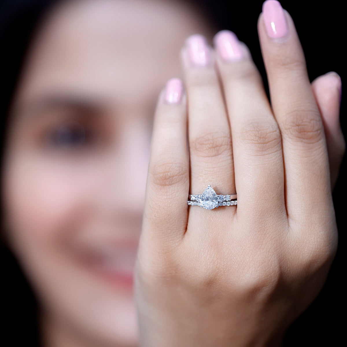 1.3 Carat Certified Lab Grown Diamond Teardrop Bridal Ring Set Lab - ( EF-VS ) - Rosec Jewels