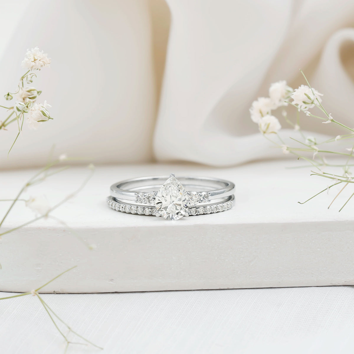 1.3 Carat Certified Lab Grown Diamond Teardrop Bridal Ring Set Lab - ( EF-VS ) - Rosec Jewels