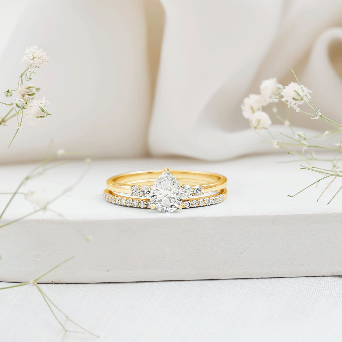 1.3 Carat Certified Lab Grown Diamond Teardrop Bridal Ring Set Lab - ( EF-VS ) - Rosec Jewels