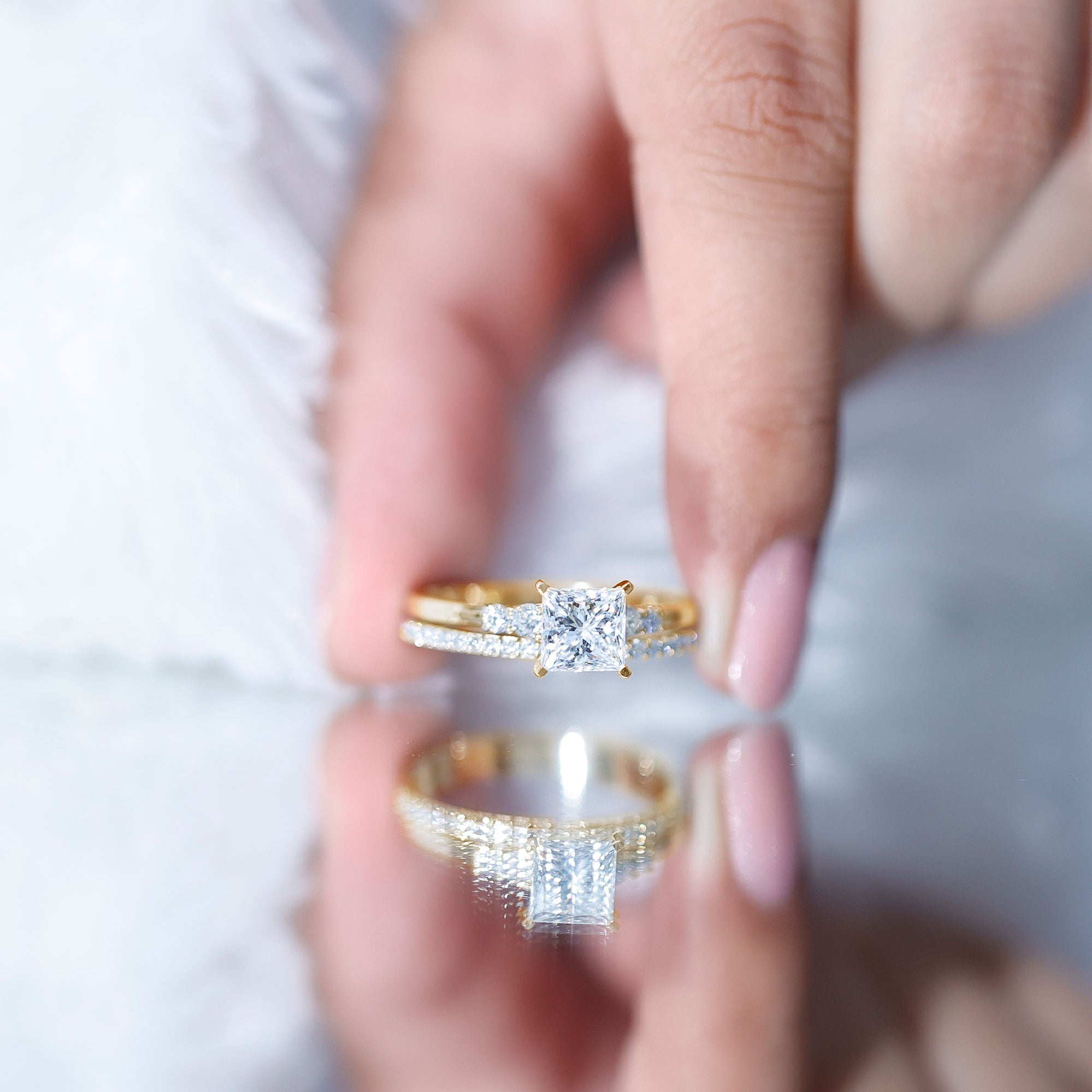 1.2 Carat Lab Grown Diamond Princess Cut Engagement Ring With Enhancer Lab - ( EF-VS ) - Rosec Jewels