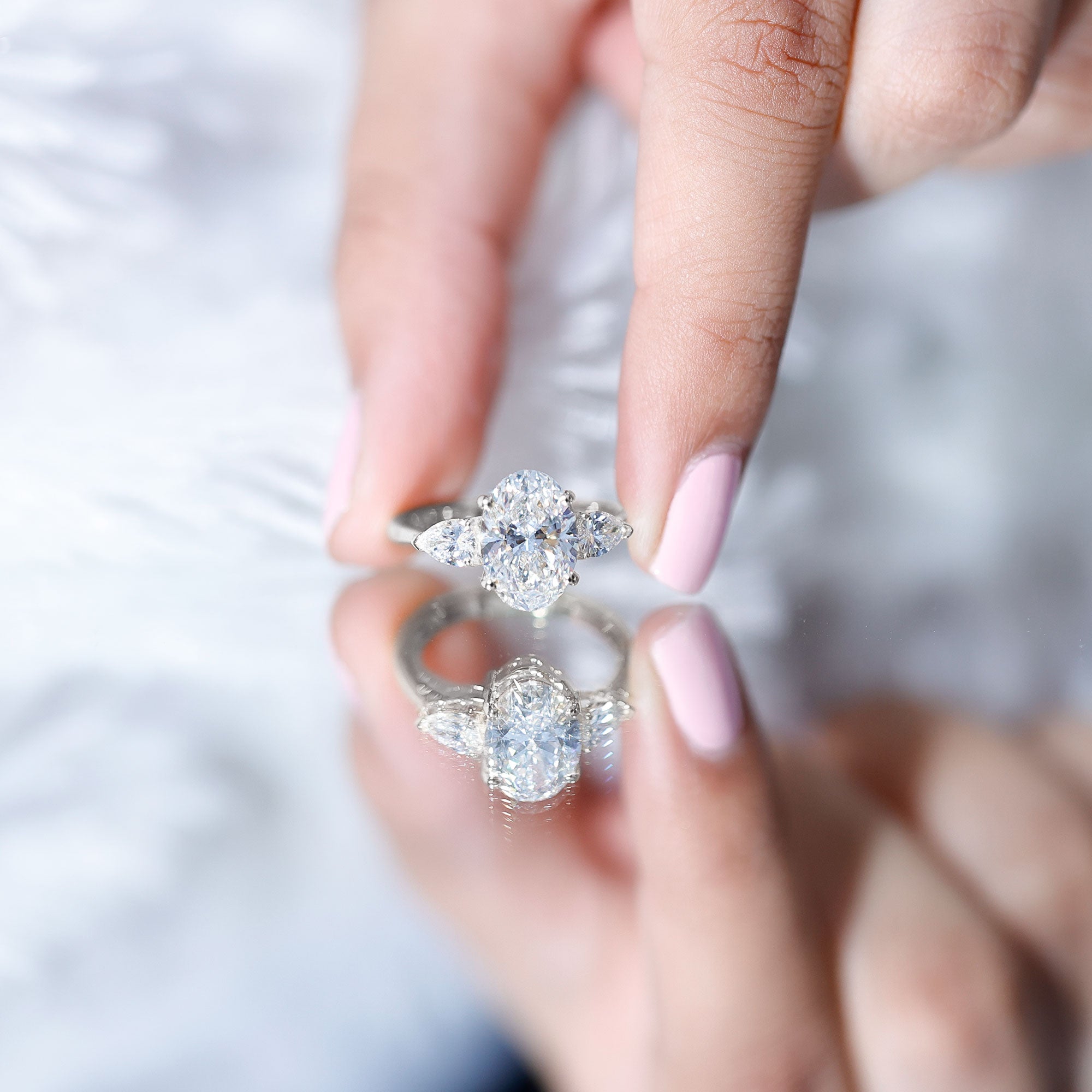 3 Carat Oval Lab Created Diamond Engagement Ring with IGI Certificate Lab - ( E-VS1 ) - Rosec Jewels